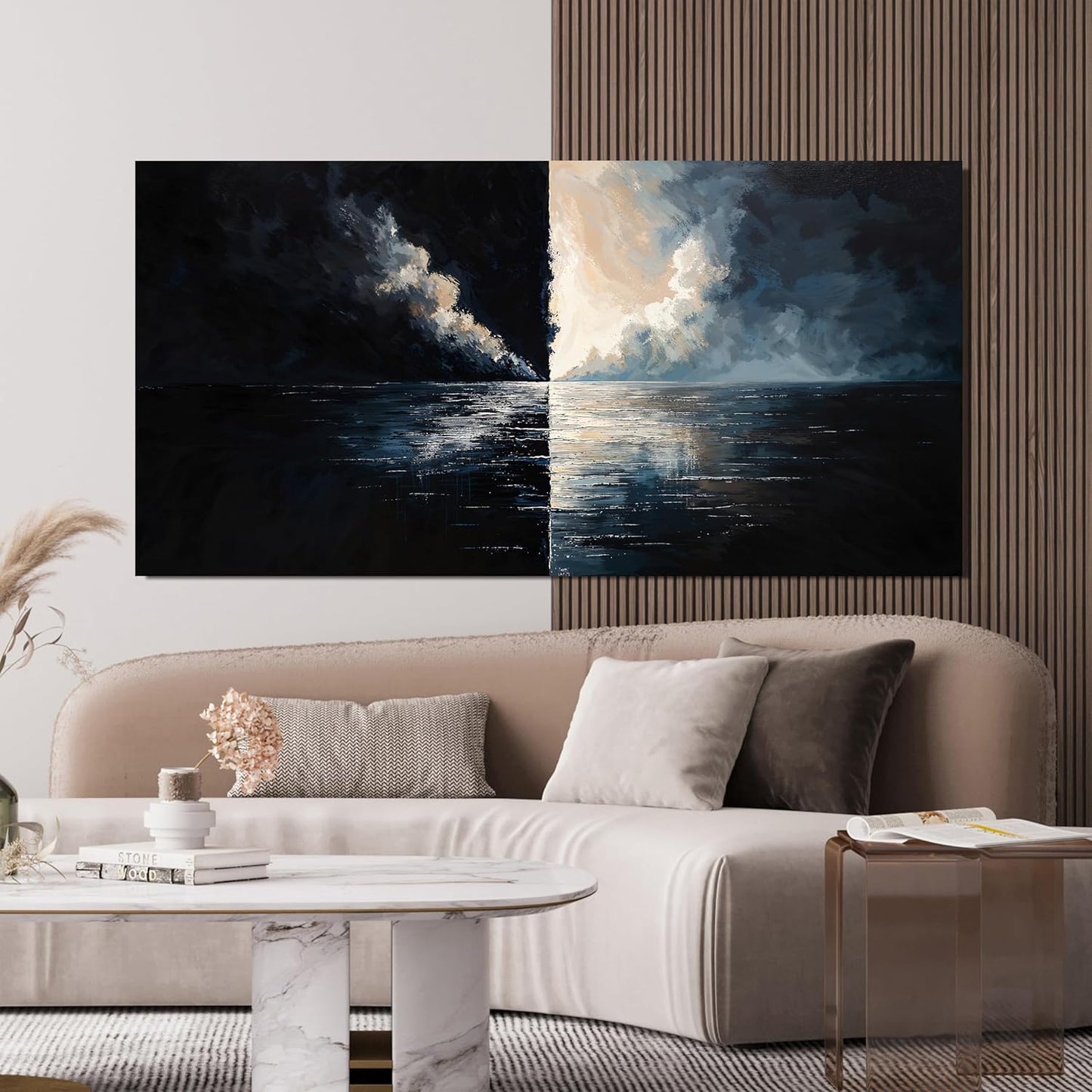 Abstract Large Wall Art Decor Wall Art Pictures for Living Room Abstract Canvas Art Wall Decor Modern Black and White Wall Art Prints Oversized Coastal Wall Art Bedroom Office Home Decor 29" X 58"
