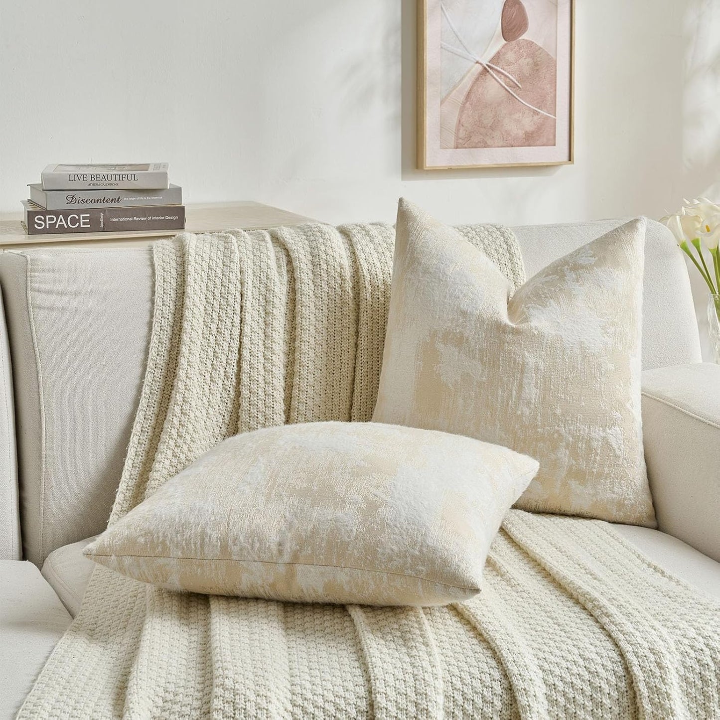 FUTEI Yellow White Decorative Throw Pillow Covers 20x20 Inch Set of 2,Soft Faux Cashmere Jacquard - Textured & Cozy Cushion Case,Modern Home Decor for Couch Bed Living Room
