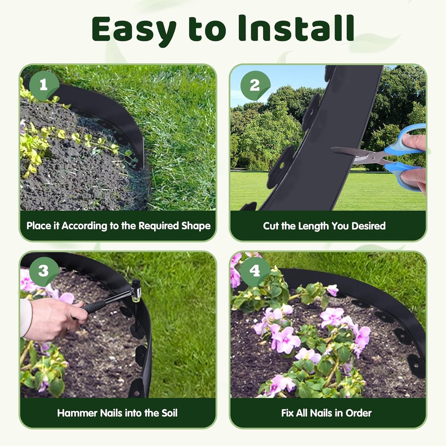 Landscape Edging - 3 Inch x 33FT Garden Border with 100 PCS Spikes, Plastic Lawn Edging for Flower Bed, Pathway and Yard(Black)