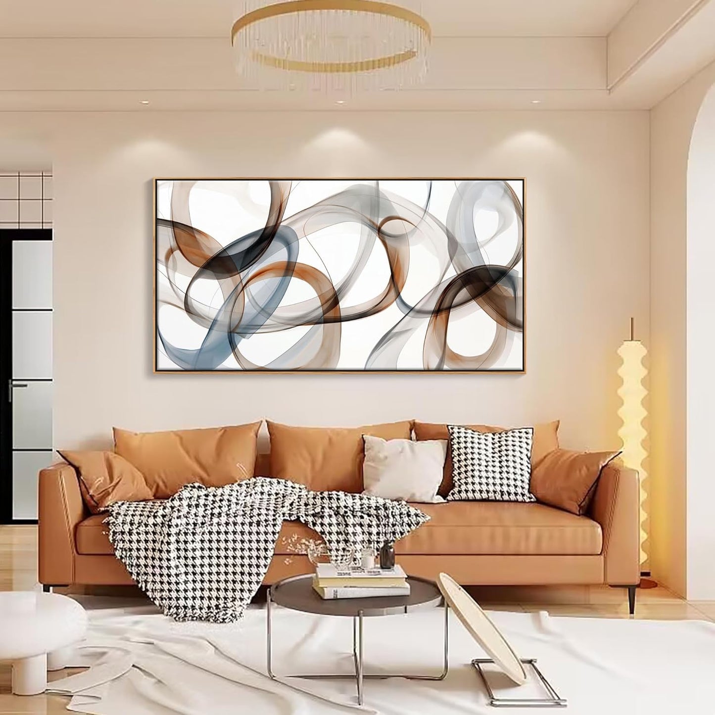 Framed Canvas Wall Art - Large Abstract art prints for Home & Office Decor - Brown Modern, Minimalist Wall Art Decor for Living Room, Bedroom Farmhouse Wall Decor Wood Frame 20×40IN