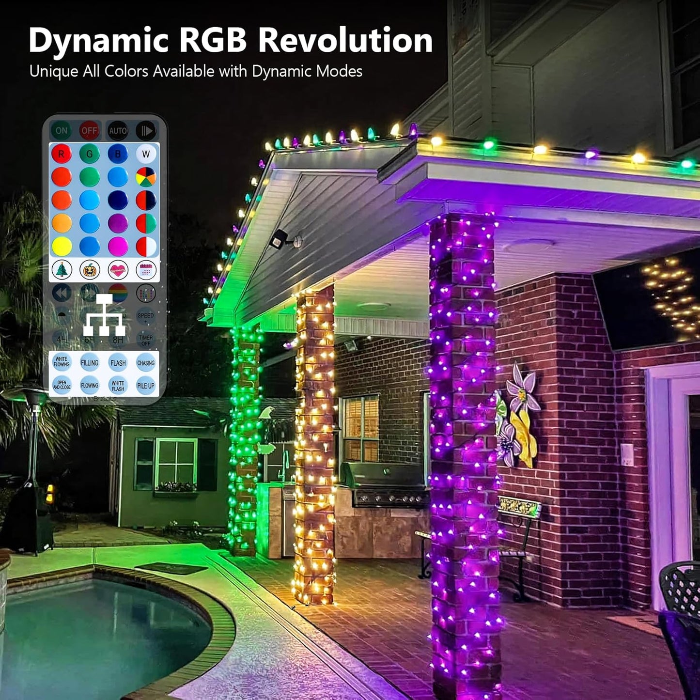 BrizLabs RGB Christmas Lights, 33ft 100 LED Color Changing Orange Purple Halloween String Lights with Remote, Dimmable Mini Light String for Indoor Outdoor Halloween Xmas Mardi Gras Year-Round Decor
