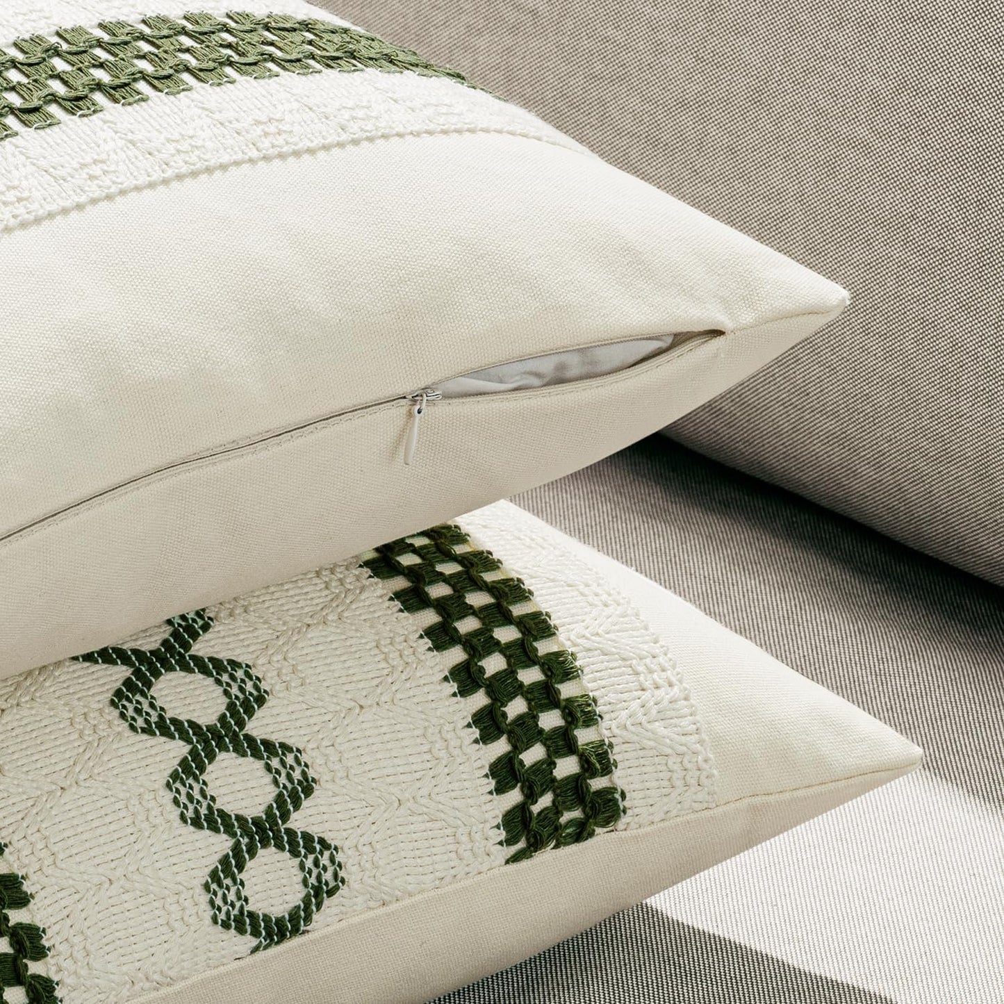 MIULEE Set of 2 Moss Green Boho Decorative Lumbar Pillow Covers 12x20 Inch Farmhouse Rustic Couch Throw Pillows Modern Summer Cushion Covers Retro Cute Macrame Woven Home Decor for Bed Sofa Chair