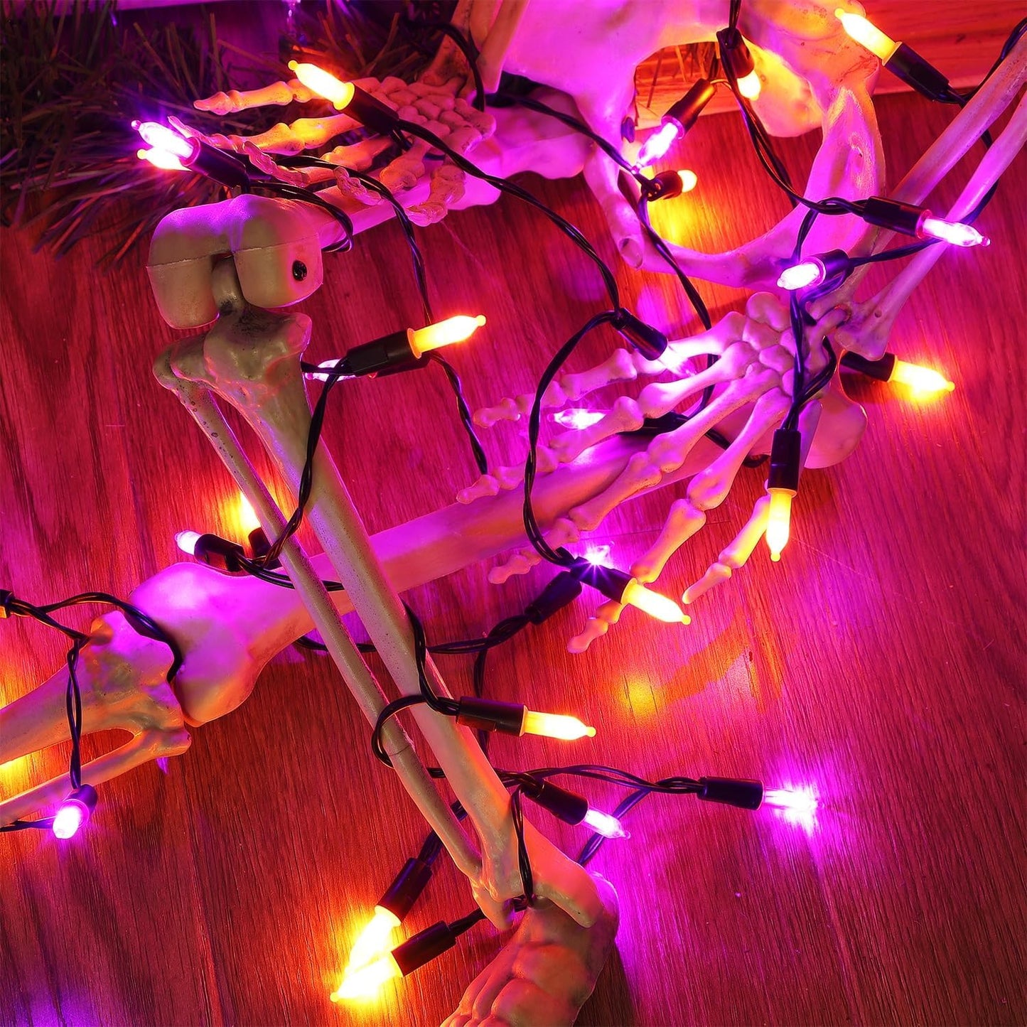 WATERGLIDE 2 Pack 50 LED Outdoor Halloween Lights, 16 FT Mini String Light with 8 Modes, Waterproof Battery Operated Tree Lights for Indoor Outdoor Patio Garden Party Decoration, Orange & Purple