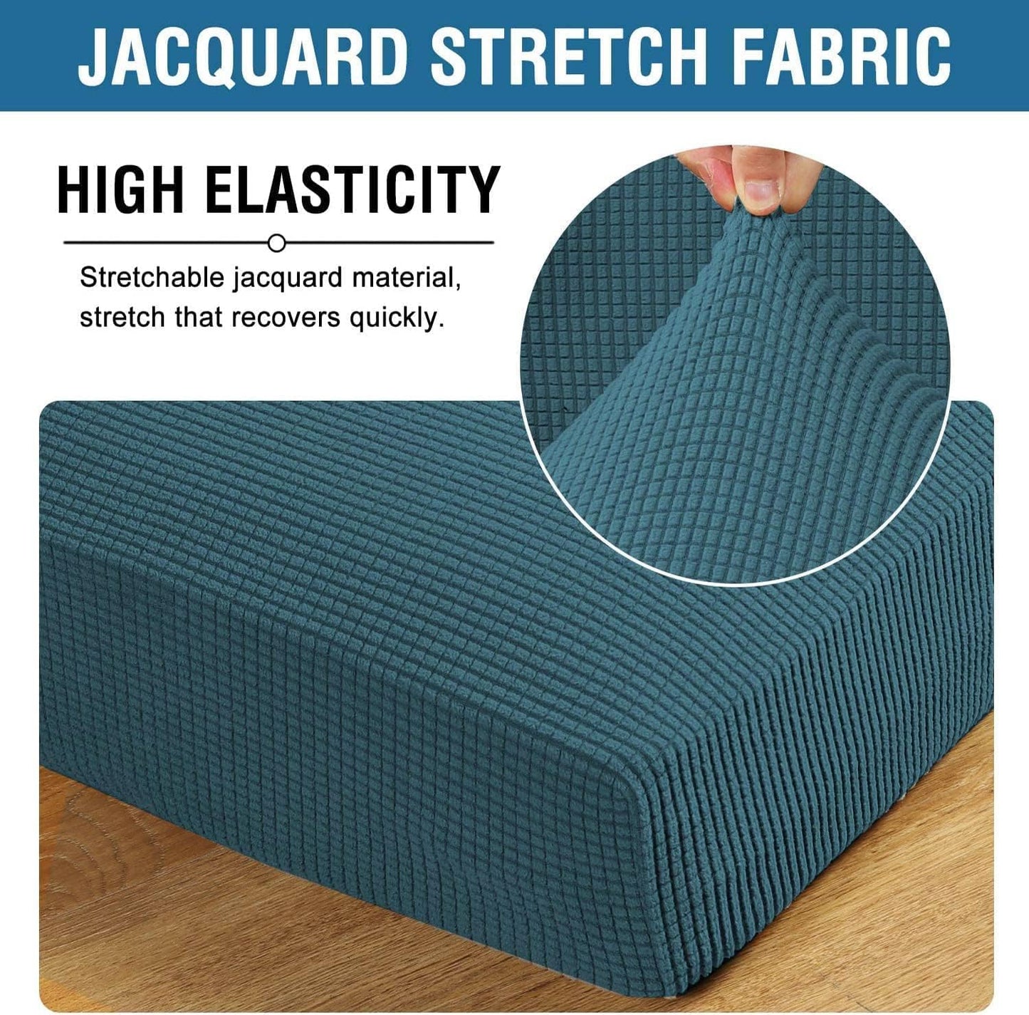 H.VERSAILTEX Super Stretch Individual Seat Cushion Covers Sofa Covers Couch Cushion Covers Slipcover Sets Thick Jacquard Textured Twill Fabric (1 Piece Chair Cushion Cover, Deep Teal)
