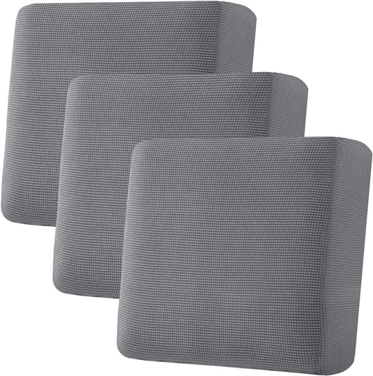H.VERSAILTEX Super Stretch Individual Seat Cushion Covers, Thick Jacquard Textured Twill Fabric (3 Piece XL Sofa Cushion Covers, Grey)