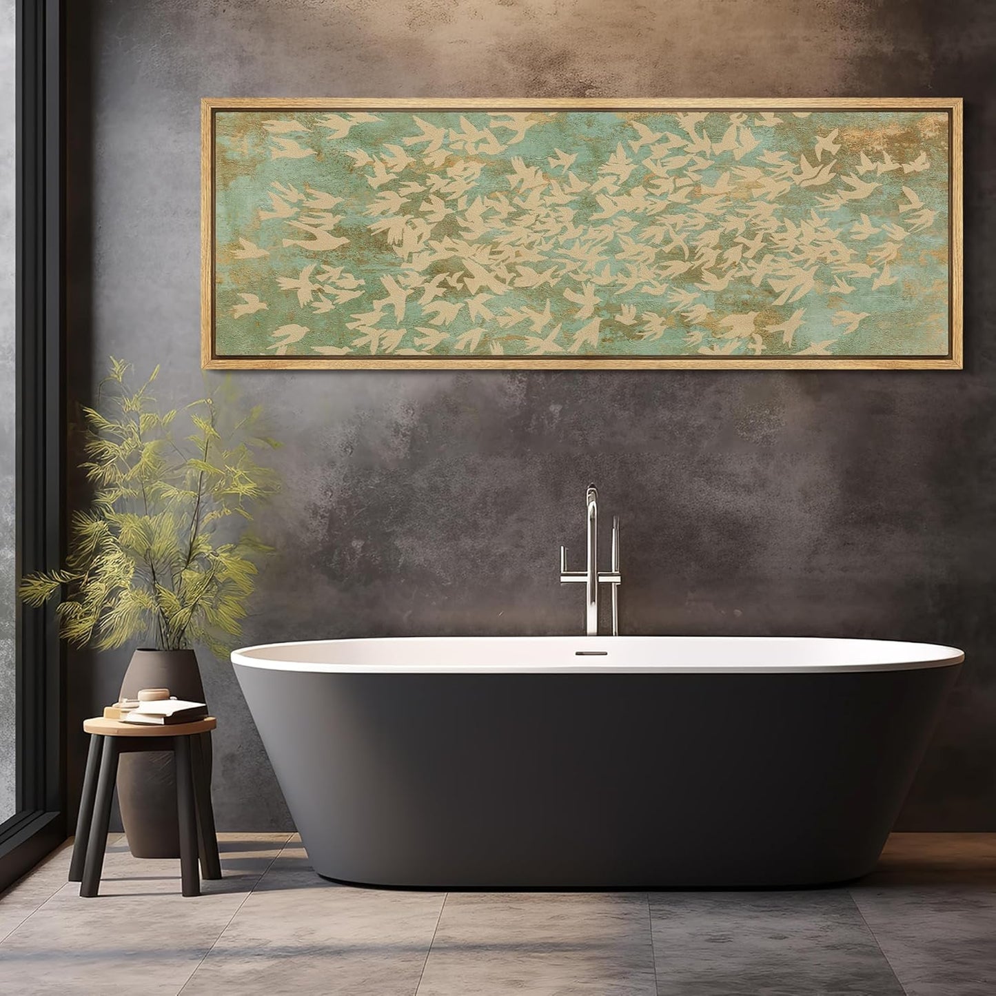 MUDECOR Large Framed Canvas Print Wall Art Rustic Birds in Flight Abstract Pattern Antique Retro Fine Art Illustrations Decorative Colorful for Bedroom - 60"x20"