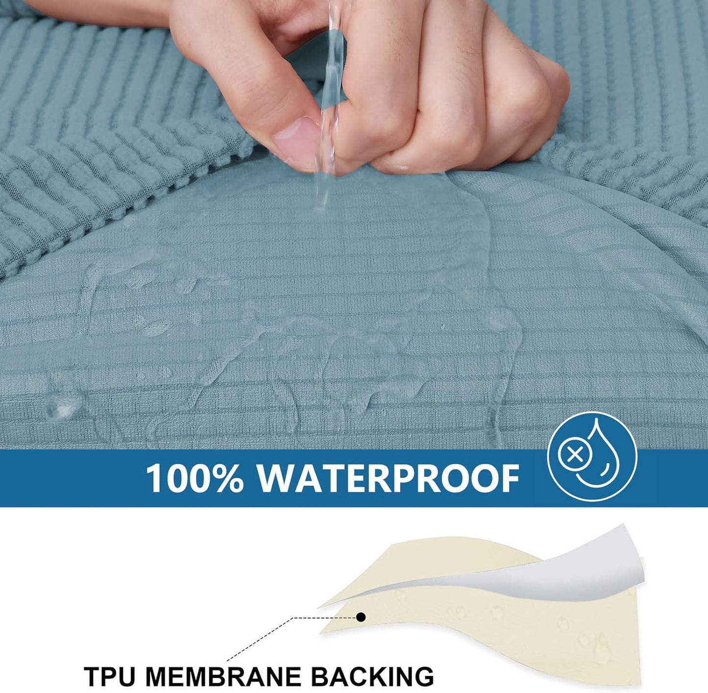 hyha Waterproof Sectional Couch Covers, Non Slip Sofa Couch Cushion Covers L Shape, Thick Stretch Jacquard Fabric, Washable Sofa Slipcovers with Elastic Bottom (1 Piece for Chaise, Lake Blue)