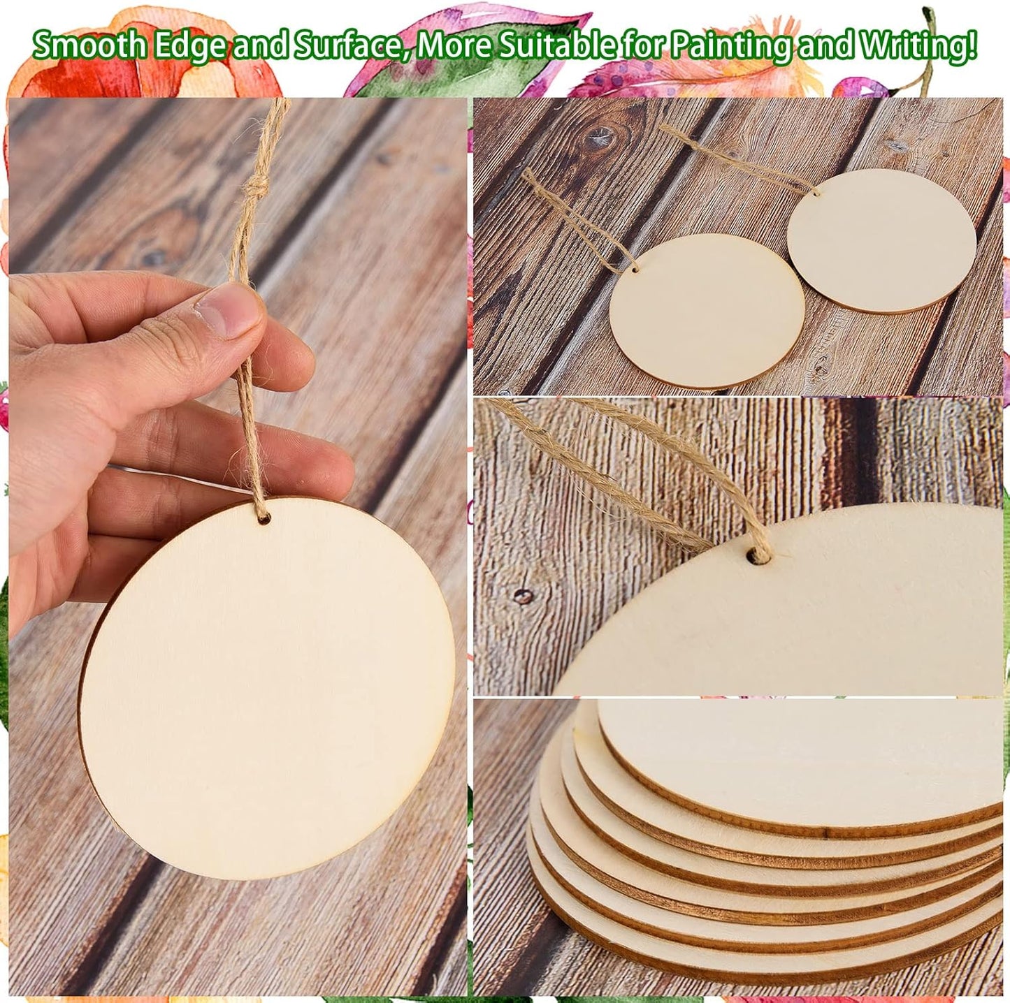 120 Pcs 4 Inch Unfinished Rounds Wood Circles with Holes Wooden Tags Round Wood Discs Cutouts for Crafts Natural Blank Wooden Circle Ornaments Hanging Tags for DIY Crafts, Party, Christmas, Home Decor