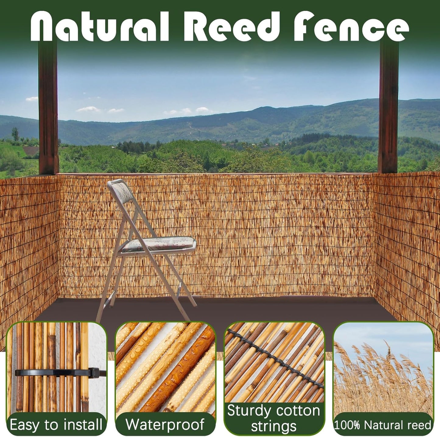 Barydat 3 Pcs 3 x 16.4 ft Bamboo Privacy Screen, Reed Fence Roller Patio Decorative Fences Reed Screen Curtain for Garden Backyard Patio Balconies