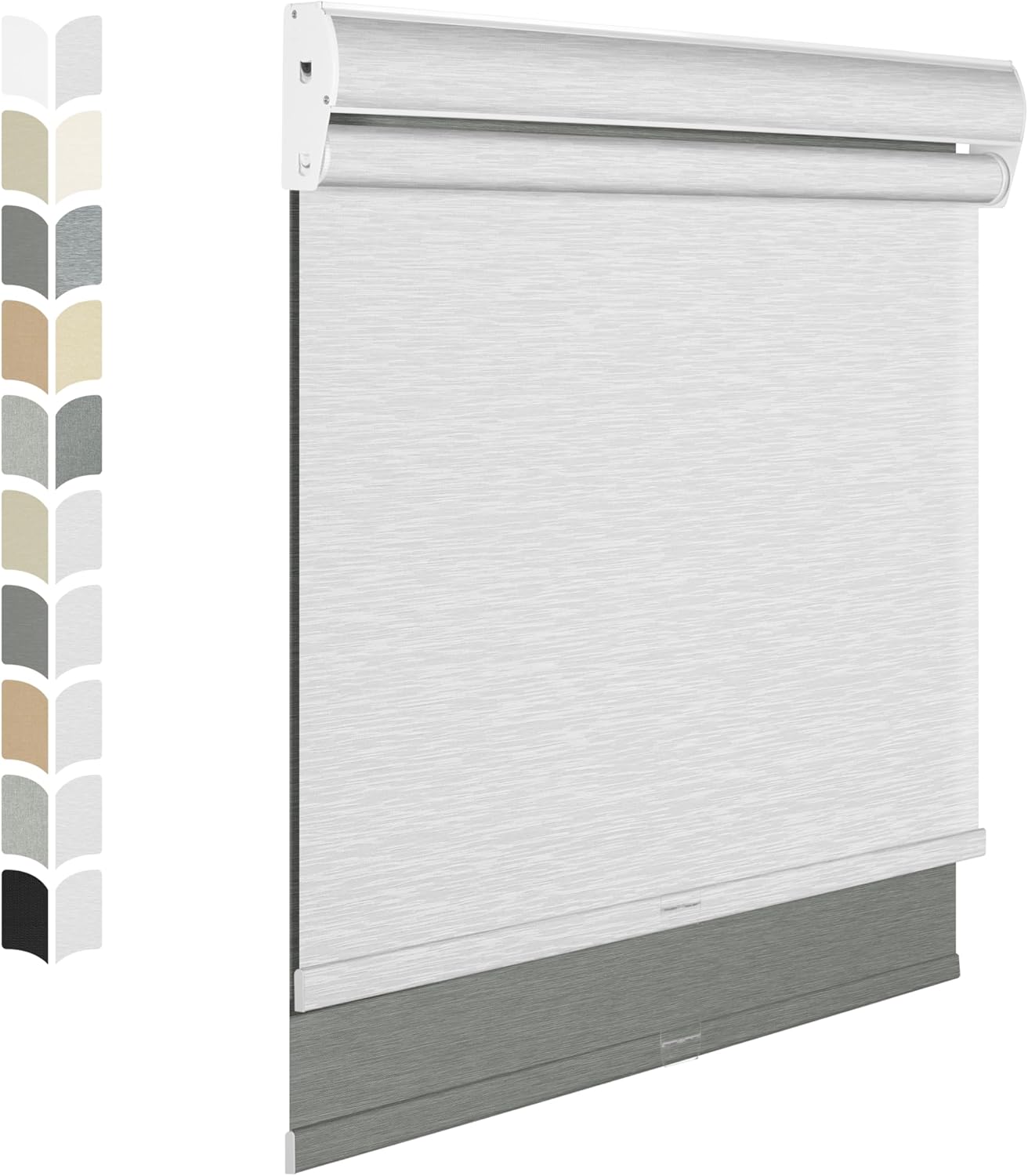 BERISSA Cordless Dual Roller Shades with Cassette Valance, Double Window Shades - Blackout and Light Filtering, Day and Night for Home Office Door - Grey and White. 37 W x 44" H