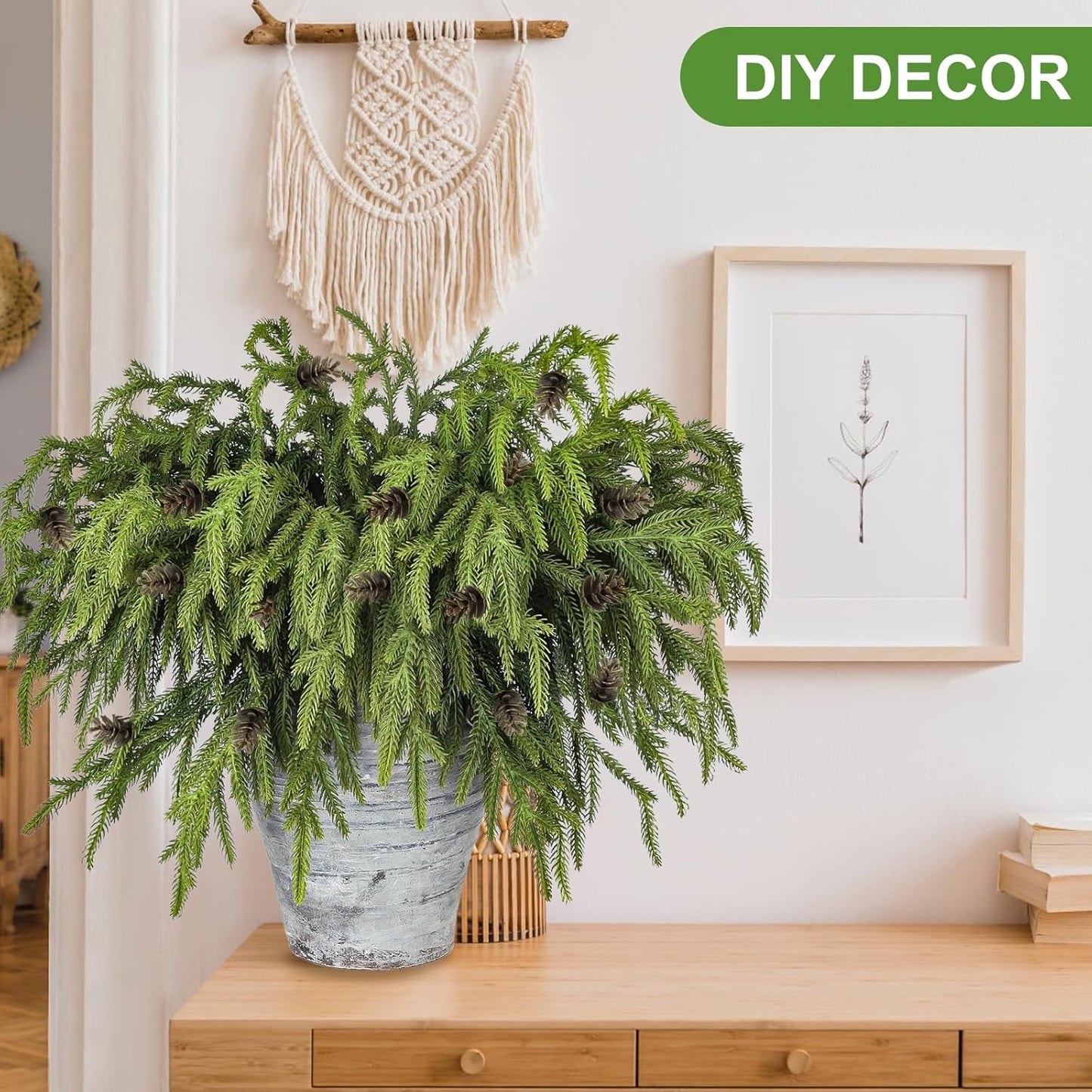 Artgar 100 Pcs Pine Branches - 18 Inch Artificial Green Pine Stem - Real Touch Christmas Greenery Pines Branches for DIY Flower Arrangement Home Indoor Christmas Decor