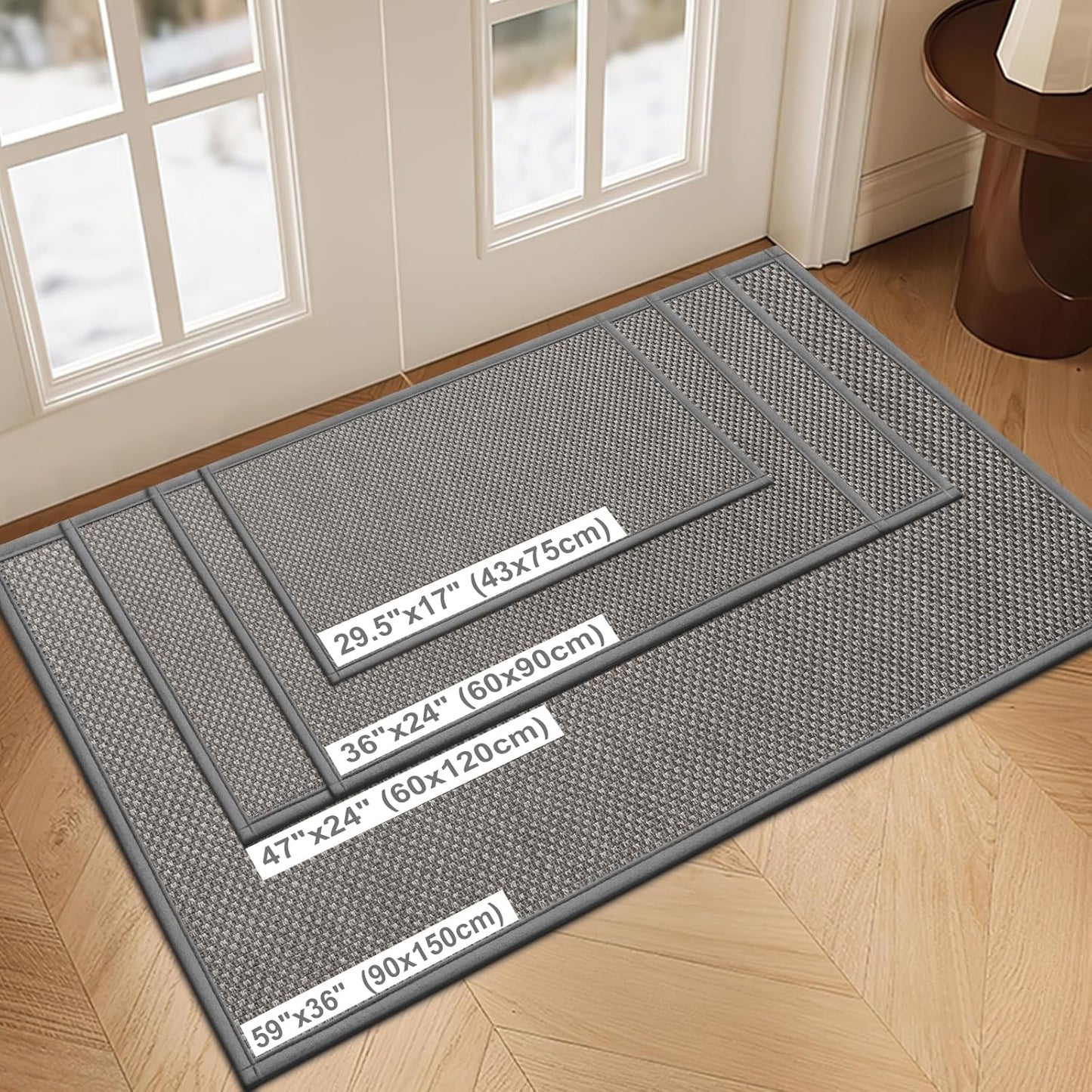 LEKEEPGO Door Mat 24"x36", Non Slip Door Mat Indoor Entrance, Rubber Backing Front Indoor Door mat Washable Absorbent Low-Profile Entryway Entry Resist Dirt Inside Door Mats, Light Grey