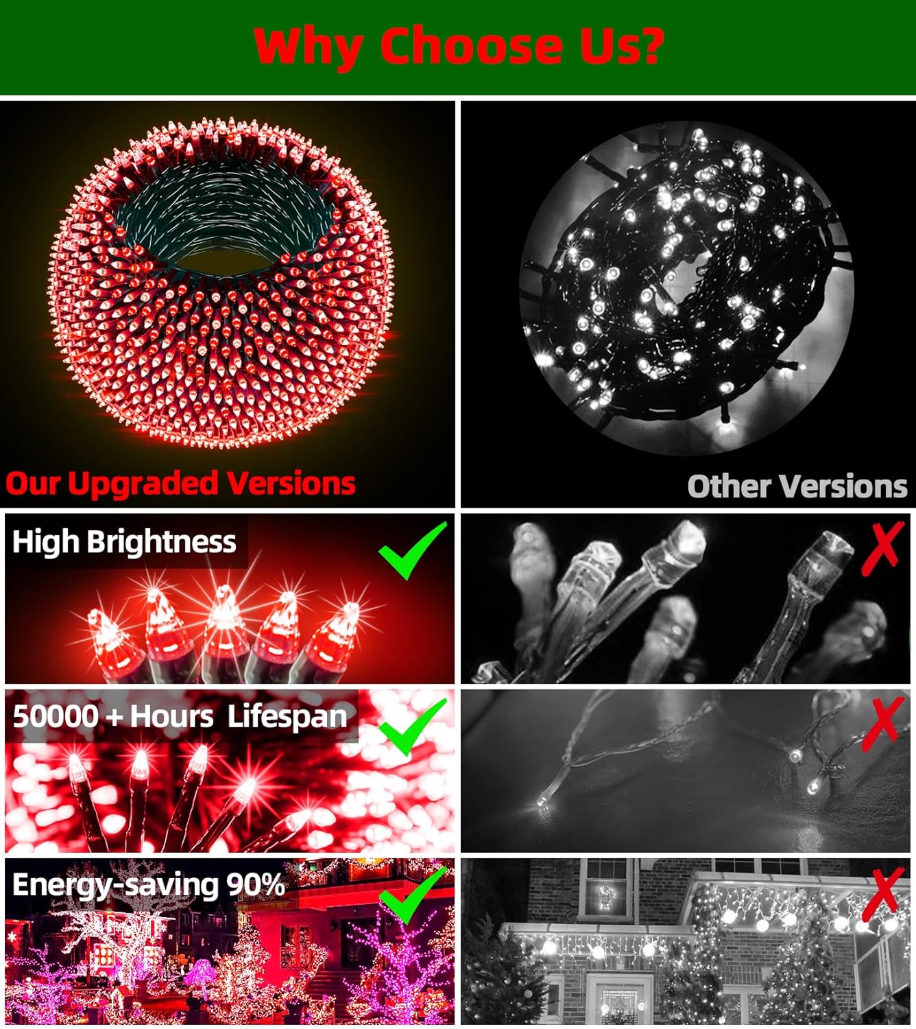 750 LED Outdoor Christmas Lights Decorations, 246ft Green Wire LED Christmas String Lights with Timer Memory, Twinkle Lighs for Indoor Outdoor Xmas Party Christmas Tree Wedding Garden Patio Red