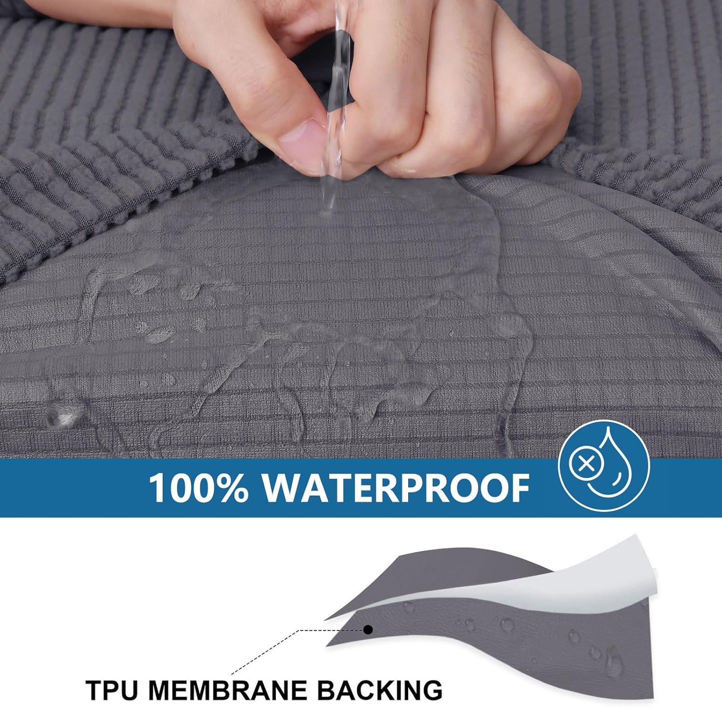 hyha Waterproof Sectional Couch Covers, Non Slip Sofa Couch Cushion Covers L Shape, Thick Stretch Jacquard Fabric, Washable Sofa Slipcovers with Elastic Bottom (1 Piece for Chaise, Middle Grey)