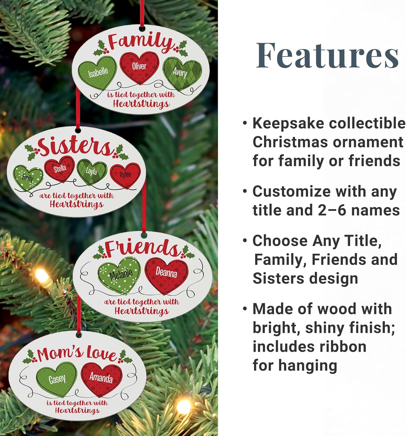 Let’s Make Memories Personalized Christmas Ornament - Any Title - 2024 Christmas Ornament - Wood - Oval - 2–6 Names - Heartstrings