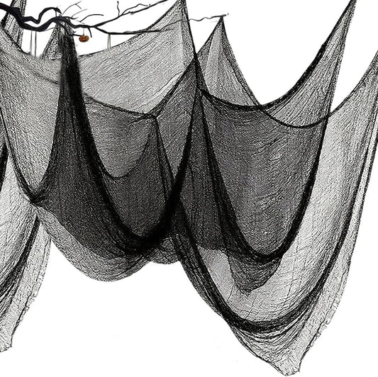 (Large Size 48 x 315 inch) Halloween Creepy Cloth - Spooky Giant Cheese Cloth Tapestry for Outdoor Yard Home Wall Decor Halloween Party Supplies & Decorations - Black