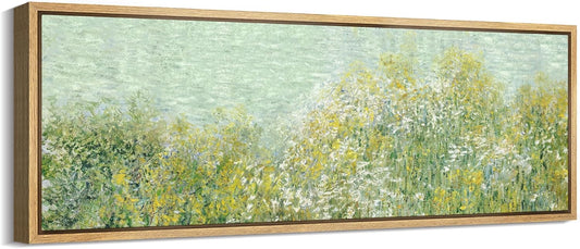 MUDECOR Large Framed Canvas Print Wall Art Lush Summer Garden with Blooming Trees Antique Retro Fine Art Illustrations Decorative Colorful for Bedroom - 60"x20"