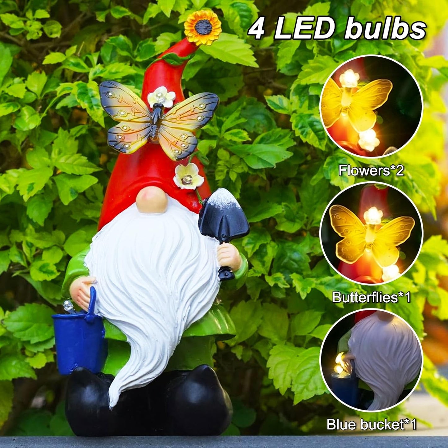 Gnomes Garden Statues Decor, Solar Waterproof Large Gnome with LED Lights Funny Garden Sculptures Outdoor Patio Yard Decorations Lawn Ornaments Gifts for Women Mom