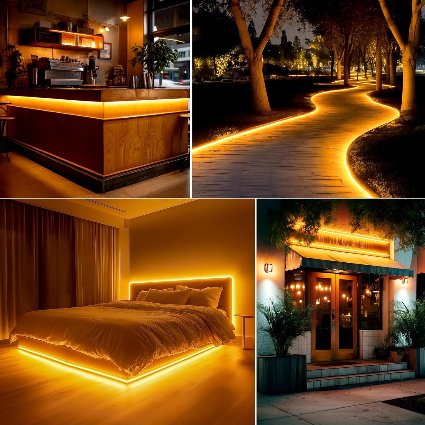 GZBtech Flexible LED Neon Rope Lights 50FT,AC 110-120V Waterproof Strip Light, 120 LEDs/M Cuttable Connectable Neon Lighting for Indoor Outdoor Home Decor/Commercial Building Use-Amber 15M