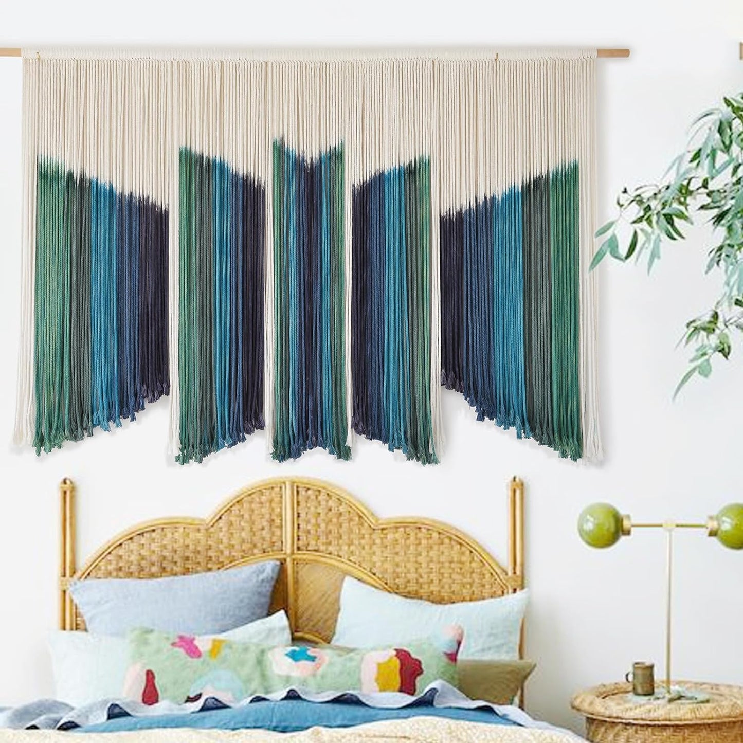 IOWER Macrame Wall Hanging Dip-Dyed 59" Wx37 L Craftsmanship Fiber Yarn Wall Art Boho Macrame Wall Decor