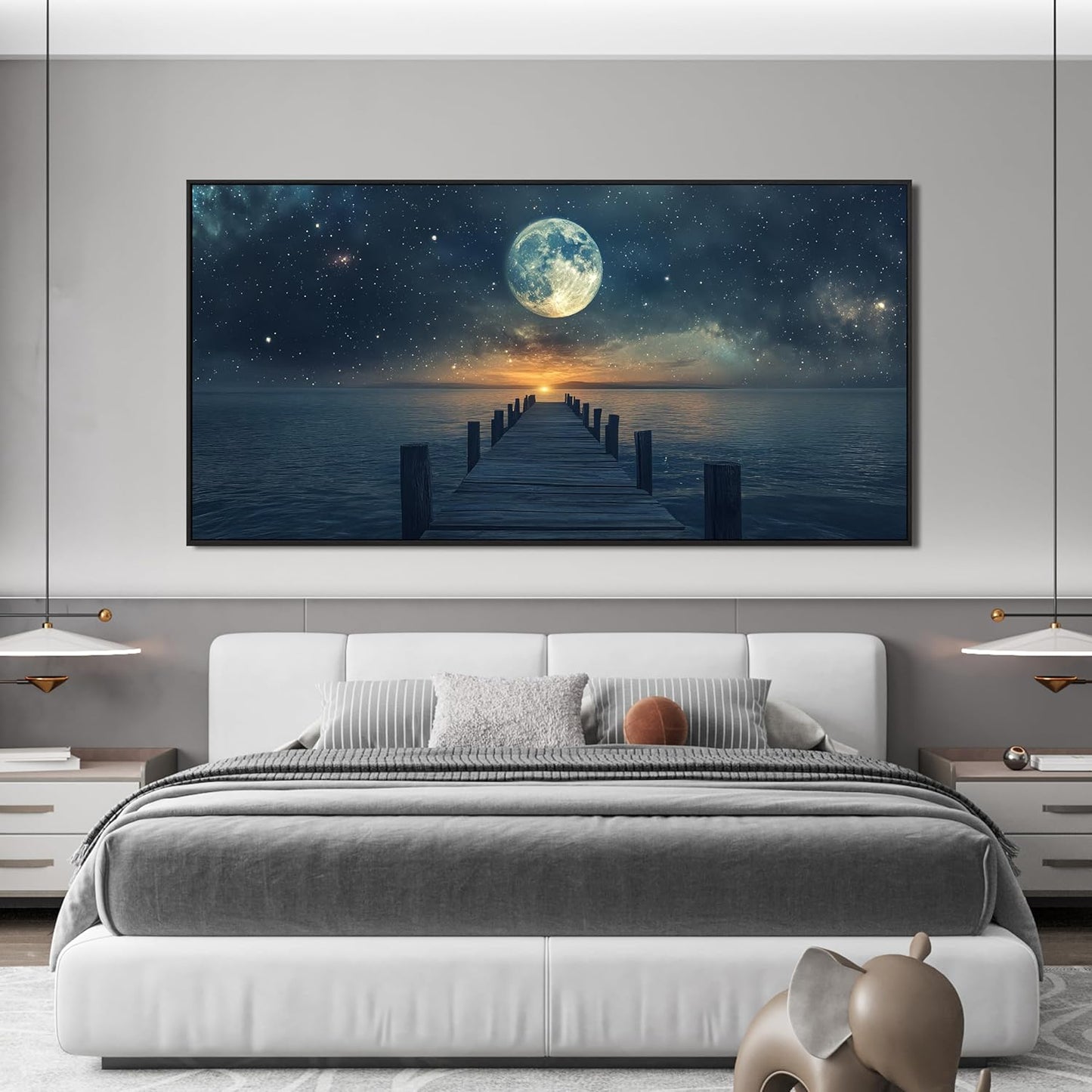 Canvas Wall Art Decor Large Framed Wall Art Prints Wall Art Pictures for Living Room Canvas Art Wall Decor Landscape Coastal Wall Art Star Moon Artwork for Walls Home Office Aesthetic Decor 29" x 58"