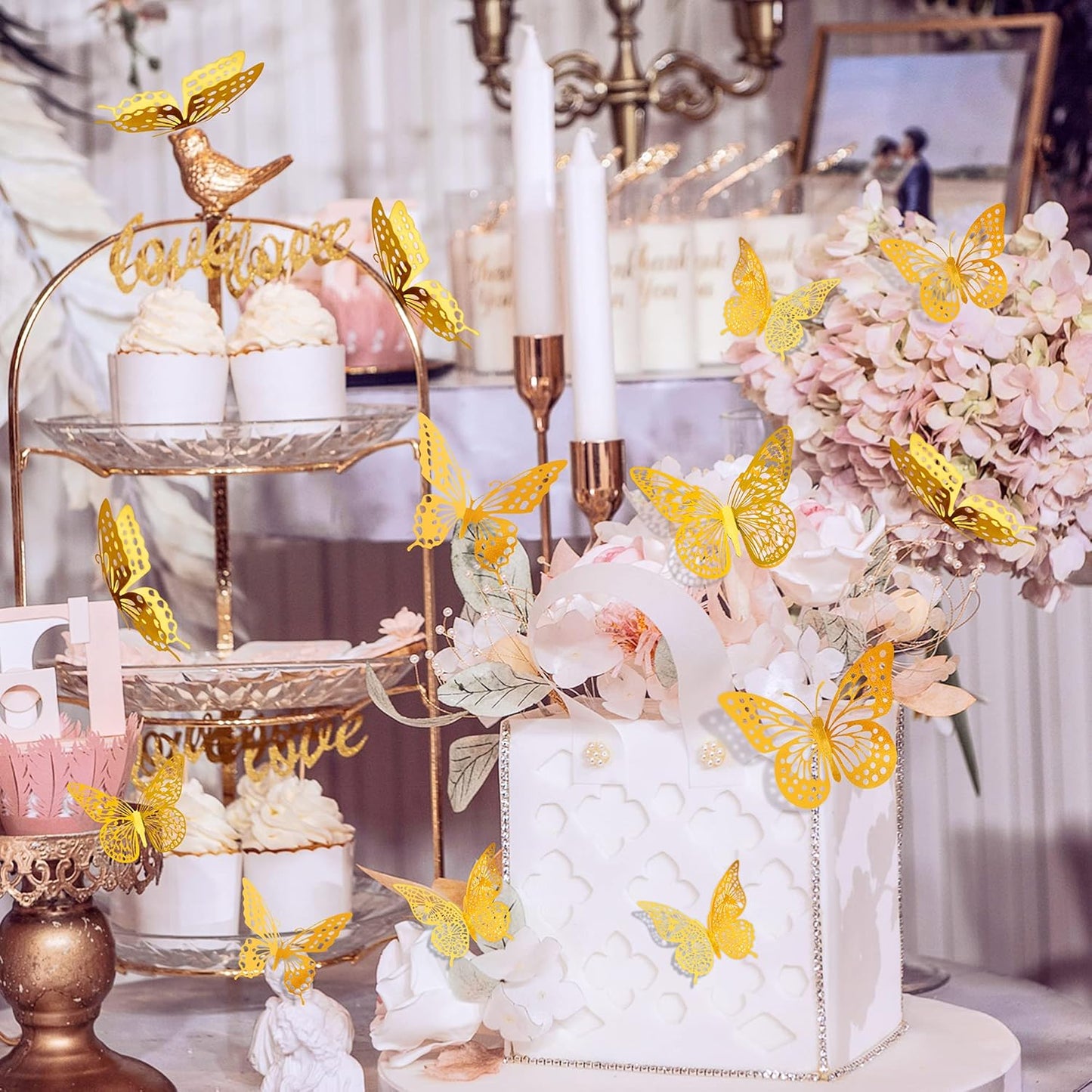 SAOROPEB 3D Butterfly Wall Decor - 48 Pcs, 4 Styles, 3 Sizes, Gold Butterfly Decorations for Birthday & Party Celebrations, Removable Stickers