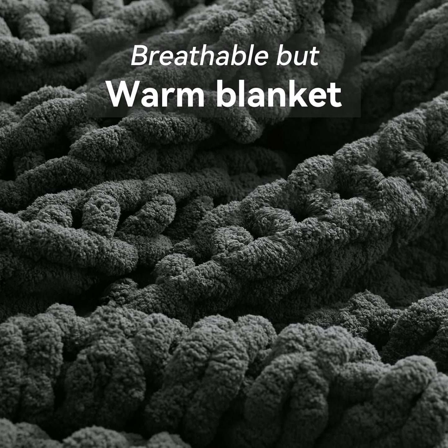 Chunky Knit Throw Blanket, 60''*80'' Knitted Throw Chenille Yarn for Bed Couch, Handmade Dark Grey Crochet Big Thick Blanket, Machine Washable Cute Comfy Blanket for Home Decor