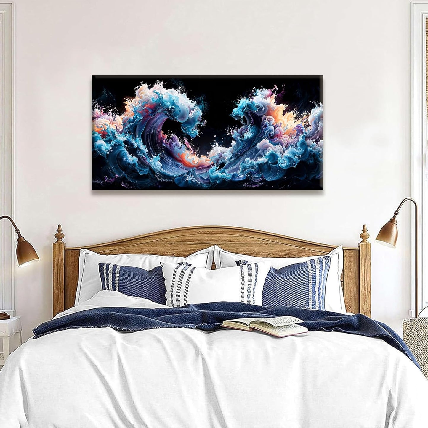 QSQ Abstract Wall Art Colorful Waves Canvas Art Wall Decor Artwork Abstract Wall Decor Modern Minimalist Canvas Painting Bathroom Picture For Bedroom Office Home Wall Decoration 20" X 40"