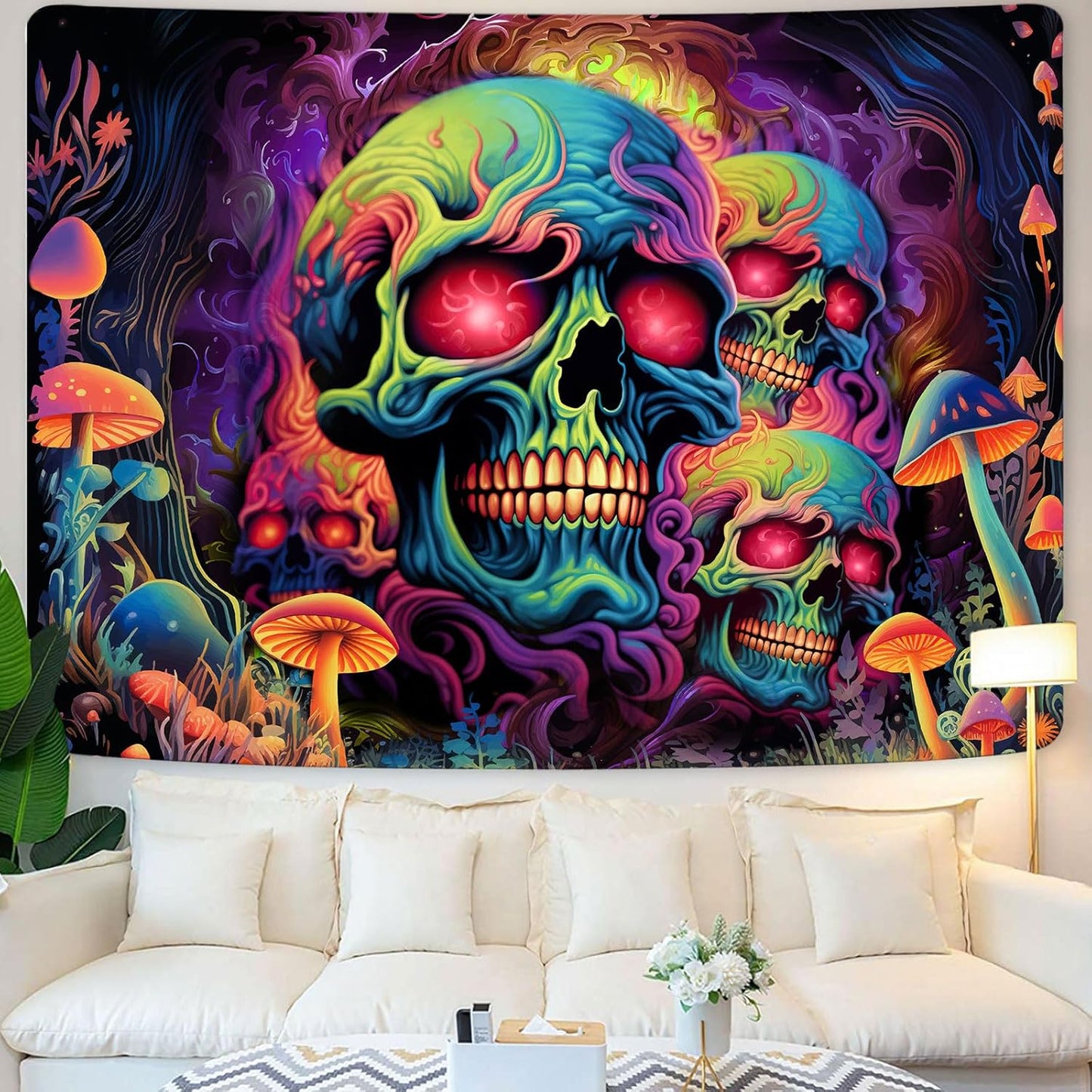 Xiaoput Skull Blacklight UV Reactive Skeleton Wall Tapestry for Bedroom, Living Room, Dorm Decor - 40x30IN