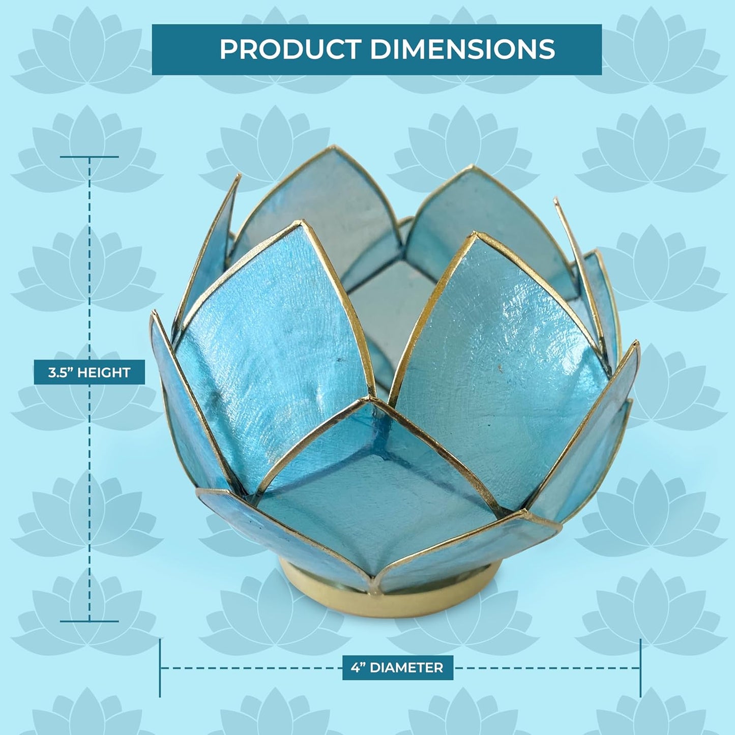 Blooming Lotus Capiz Shell Tealight Candle Holder, Handcrafted Decorative Tea Light Candleholder with Translucent Flower Petals for Ambient Illumination and Natural Elegance, Aquamarine