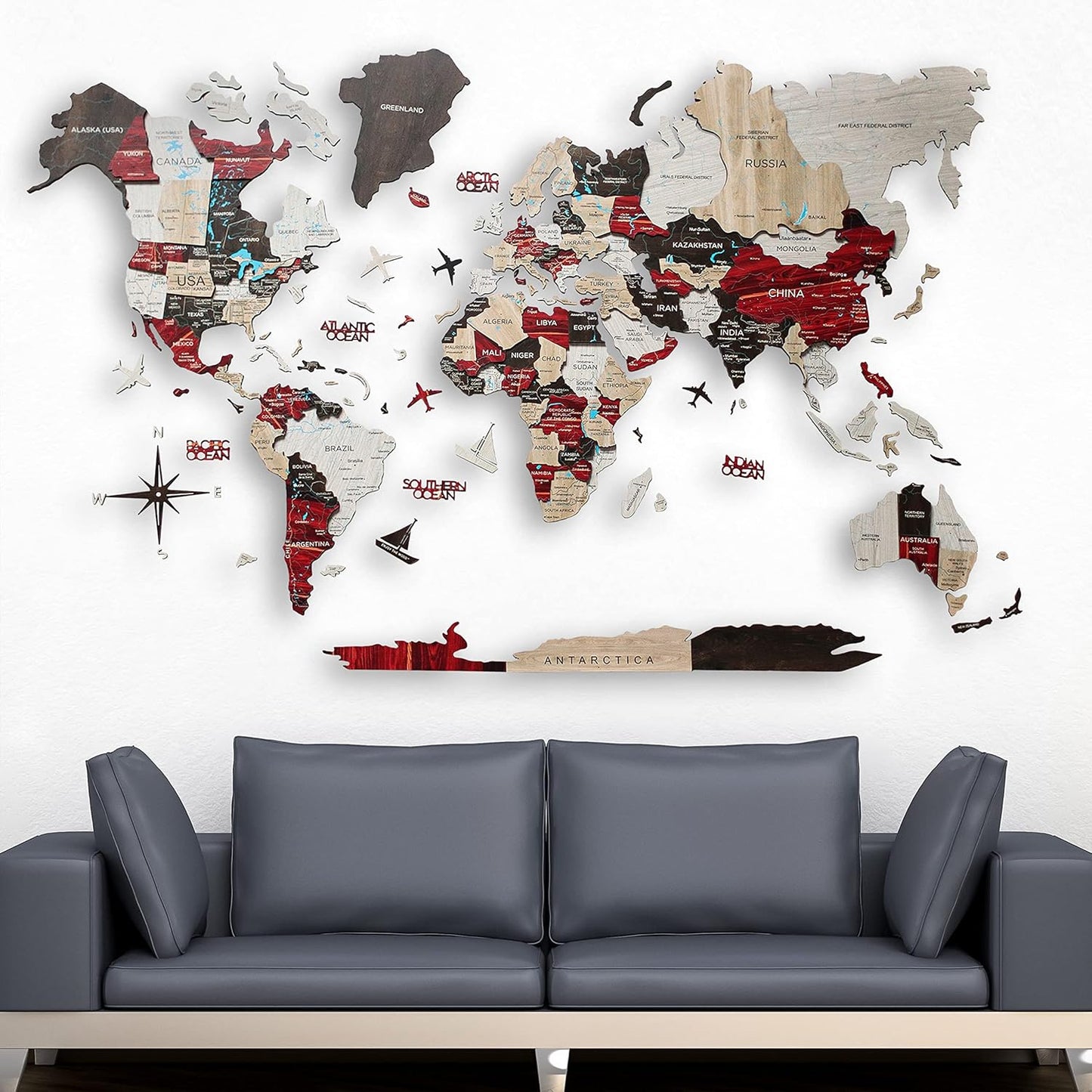 Handmade 3D Wood World Map Wall Art Large Wall Decor Track Your World Travels - Special For Home, Kitchen And Office (Medium, Urban)