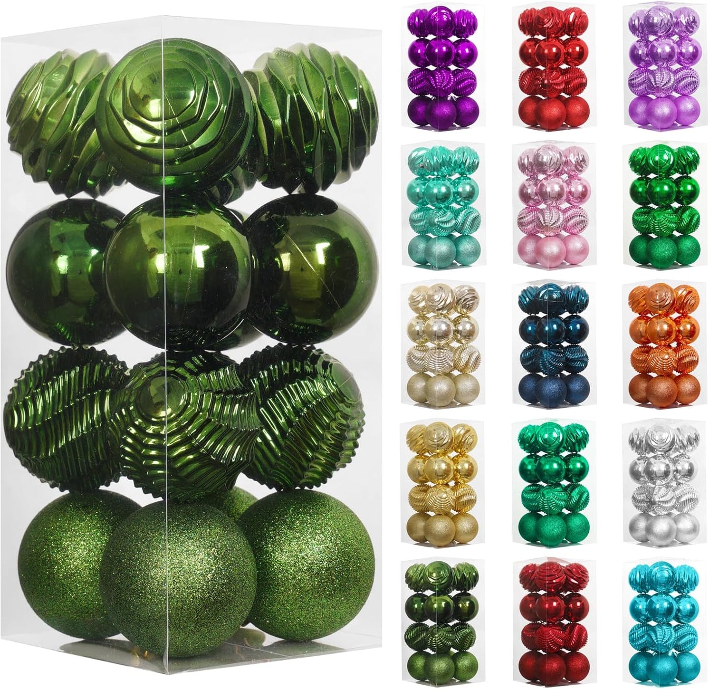 XmasExp 16ct Christmas Ball Ornaments Shatterproof Christmas Ornaments Set Decorations for Xmas Tree Balls 80mm/3.15" (Dark Green)