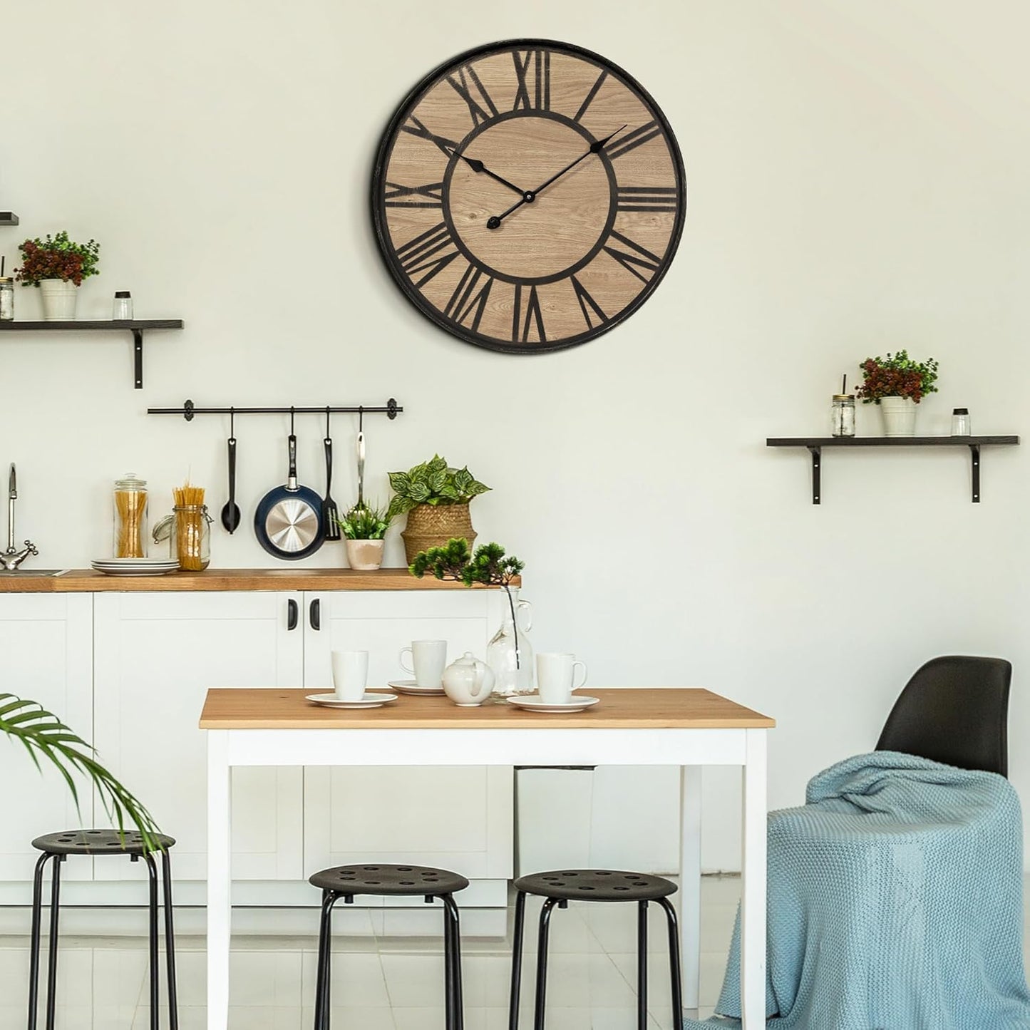 Large Wall Clock for Living Room Decor, Non Ticking Silent, Battery Operated Modern Vintage Wood Wall Clock Oversized Decorative Wall Clock for Bedroom Kitchen Farmhouse Office Decor