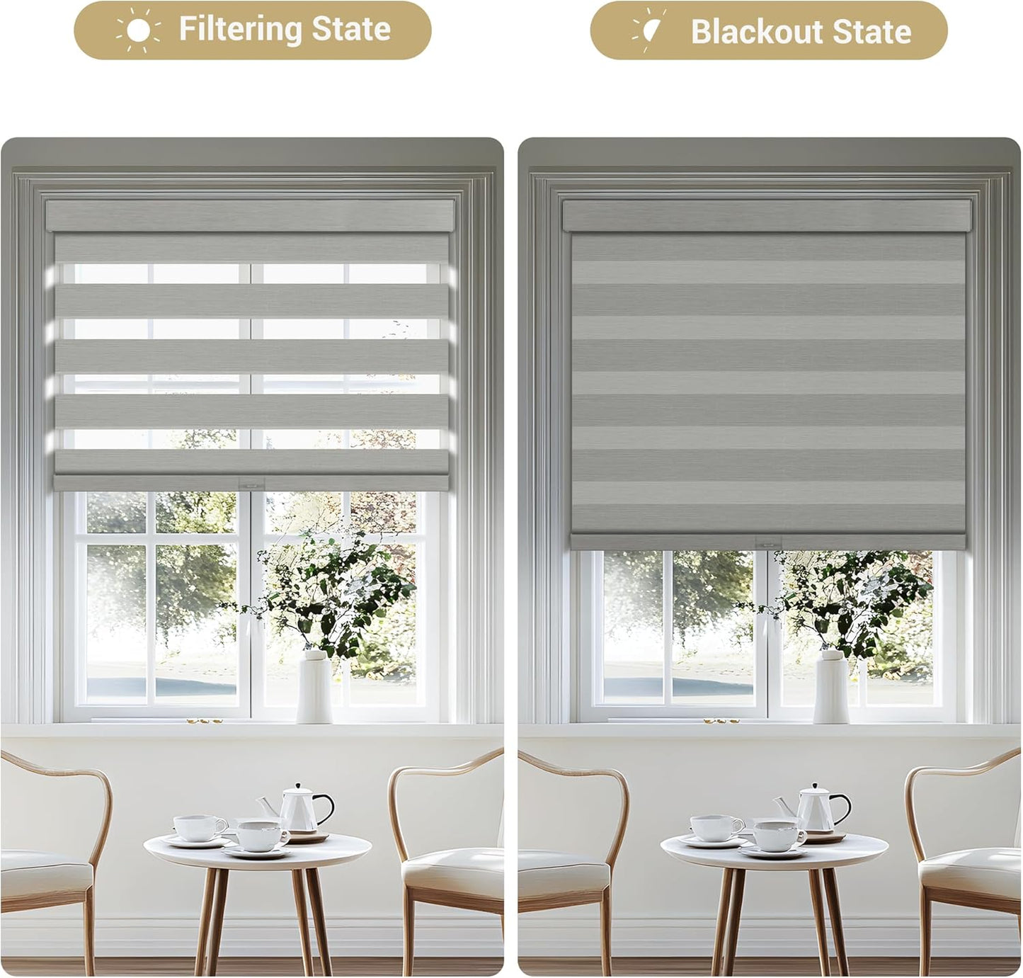 Cordless Zebra Blinds for Windows, Blackout Interior Blinds,Easy to Install,UV Protection,for Offices and Home,Custom Roller Shades, Mousse Light Grey,62" W x 72" H