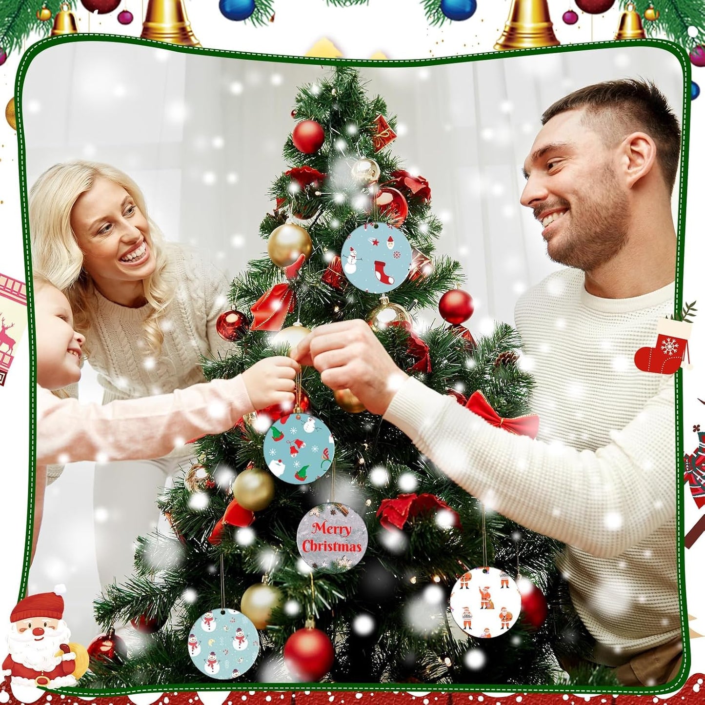 60 Pcs Sublimation Ceramic Ornaments Blank Double-Sided 3 inch Round Sublimation Ornament Blanks for Heat Press Printing Crafting DIY Personalized Christmas Home Decor