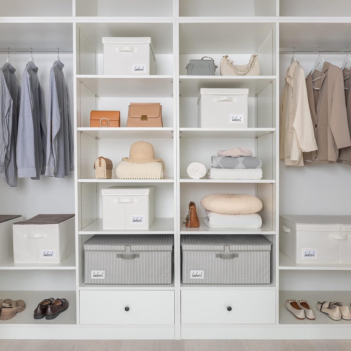 GRANNY SAYS Closet Storage Bins with lids, Fabric Storage Box with Lid, Clothes Bins Storage for Closet, Shelf Baskets for Living Room Wardrobe Shelves, Jumbo, Gray/White, 1-Pack