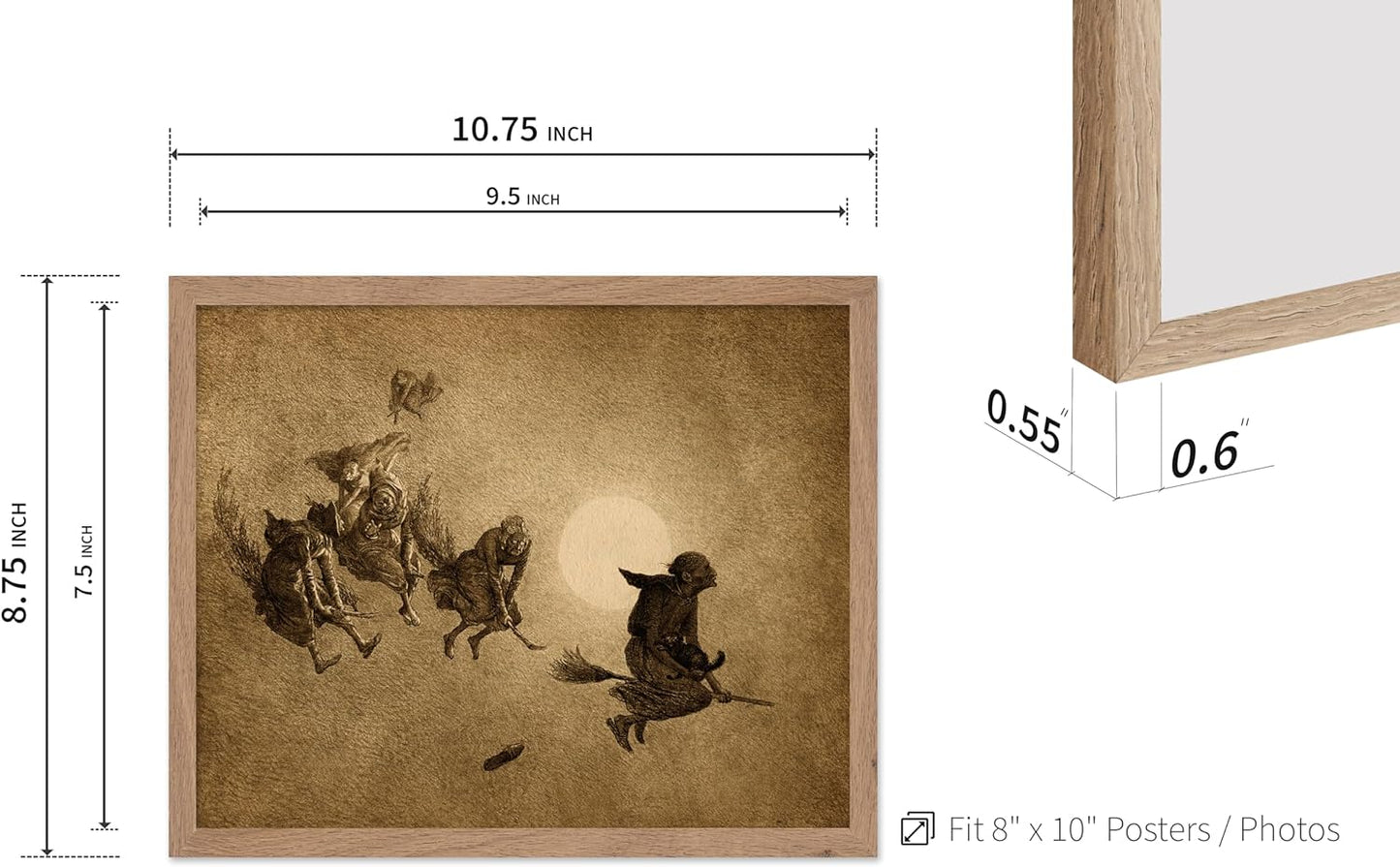 Poster Master Vintage William Holbrook Beard Poster - Retro Occult Print - Gift for Gothic, Horror Fan - The Witches Ride, Pagan, Goth, Magic - Wall Decor for Bedroom, Dorm, 8x10 Beige Framed