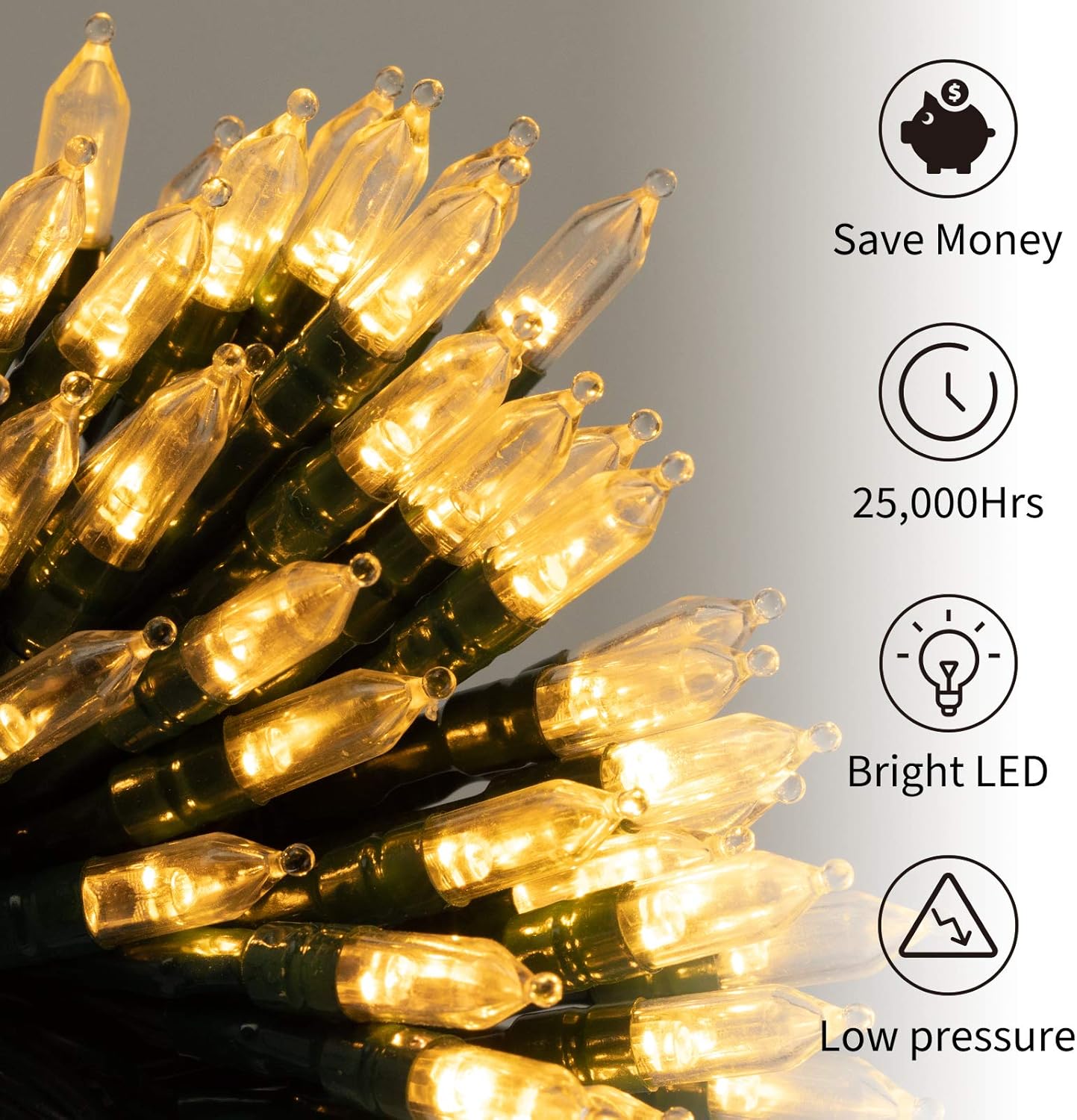 LED Christmas Mini Lights, 75 Feet 200 LED Clear Bulbs String Lights with 8 Light Modes, Connectable Fairy Lights Plug in for Outdoor Xmas Trees Garland Wreath Holiday Decorations, Warm White