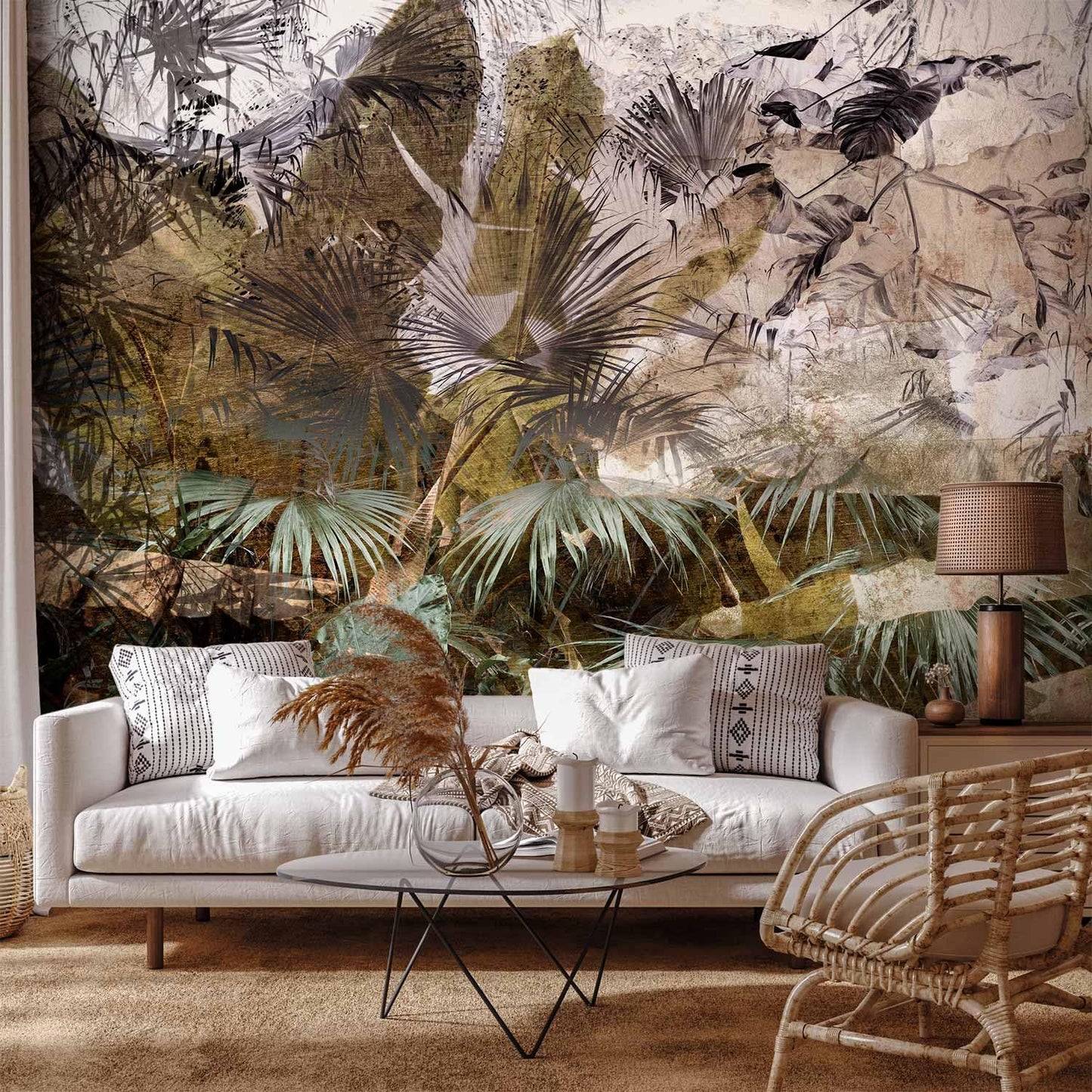 artgeist Premium Wall Mural Tropical Leaves 177x124 in - XXL Non-Woven Wallpaper Fleece Wall Decor Photo Print Picture Image Design Jungle Nature Palm Leaves Like Painted b-C-0789-a-a