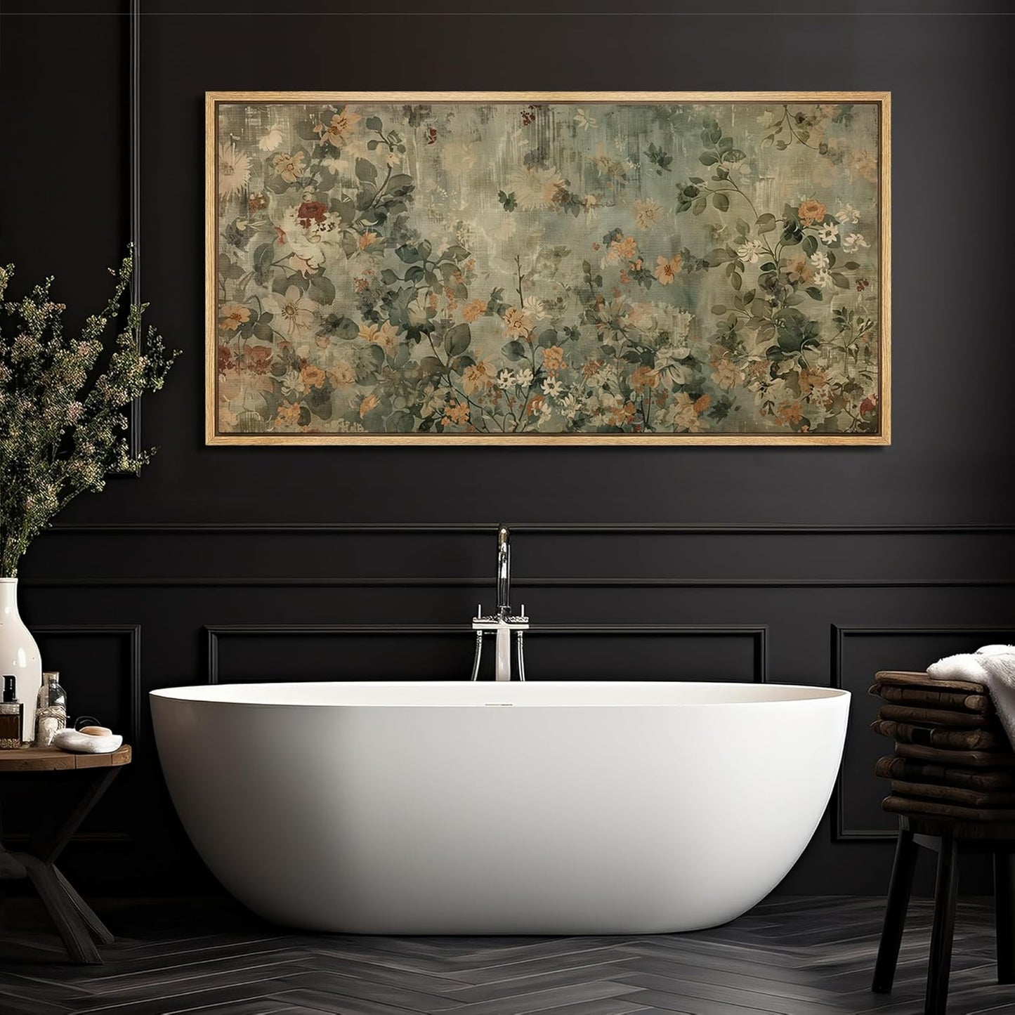 MUDECOR Extra Large Framed Canvas Print Wall Art Minimalist Ink Branches Illustrations Antique Retro Fine Art Illustrations Decorative Colorful for Bedroom - 60"x30"