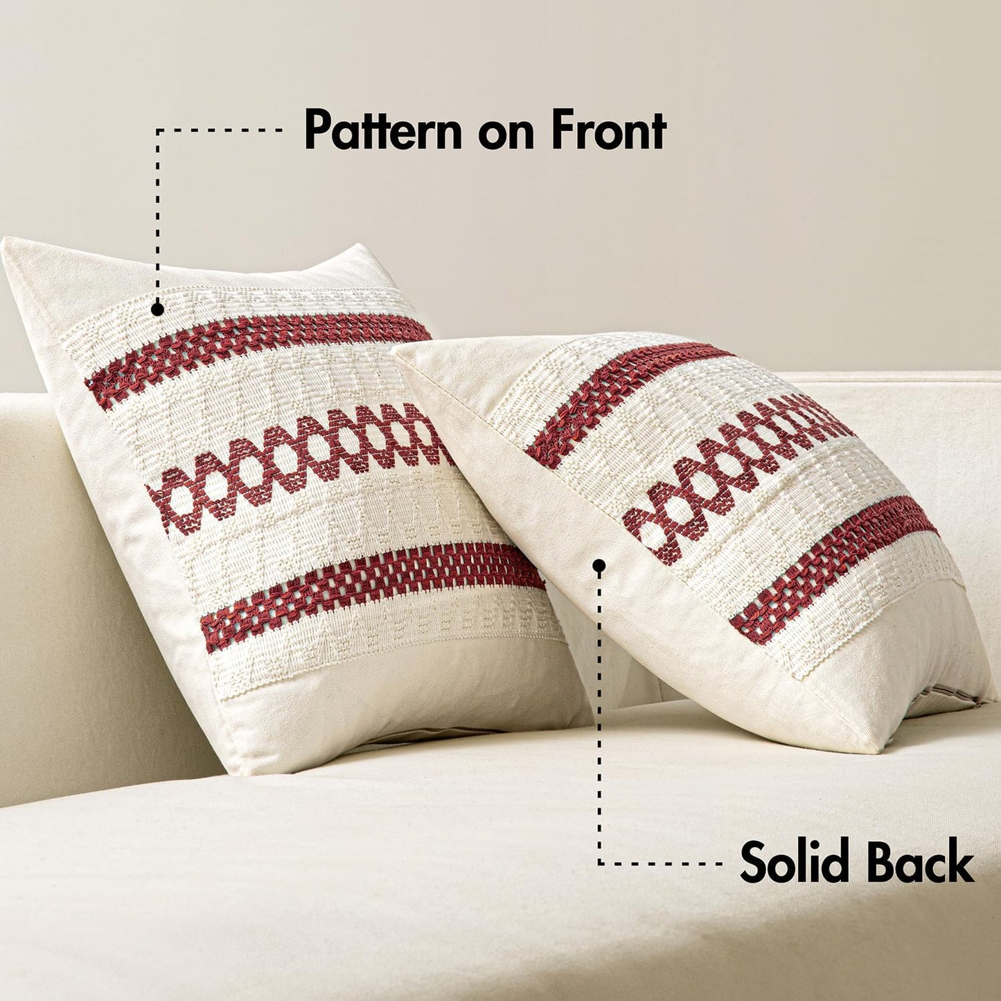 MIULEE Set of 2 Christmas Burgundy Boho Decorative Pillow Covers 20x20 Inch Farmhouse Rustic Couch Throw Pillows Modern Cotton Cushion Covers Retro Cute Macrame Woven Home Decor for Bed Sofa Chair