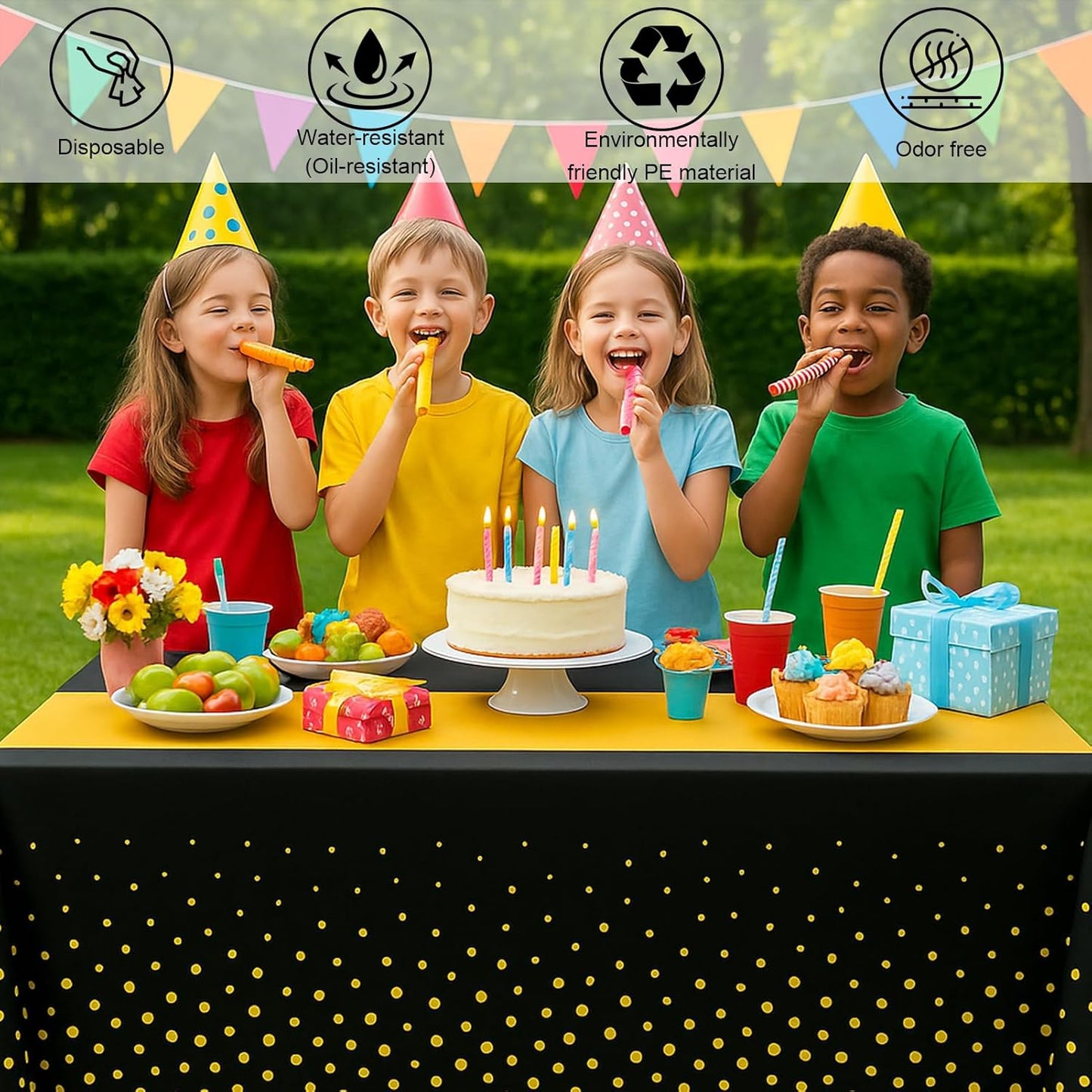6Pcs Graduation Tablecloth,Graduation Decorations 2025,Black and Gold Retirement Party Decorations for Rectangle Tables,54"x108" Disposable Plastic Table Cloth for Congrats Grad Party Birthday Wedding