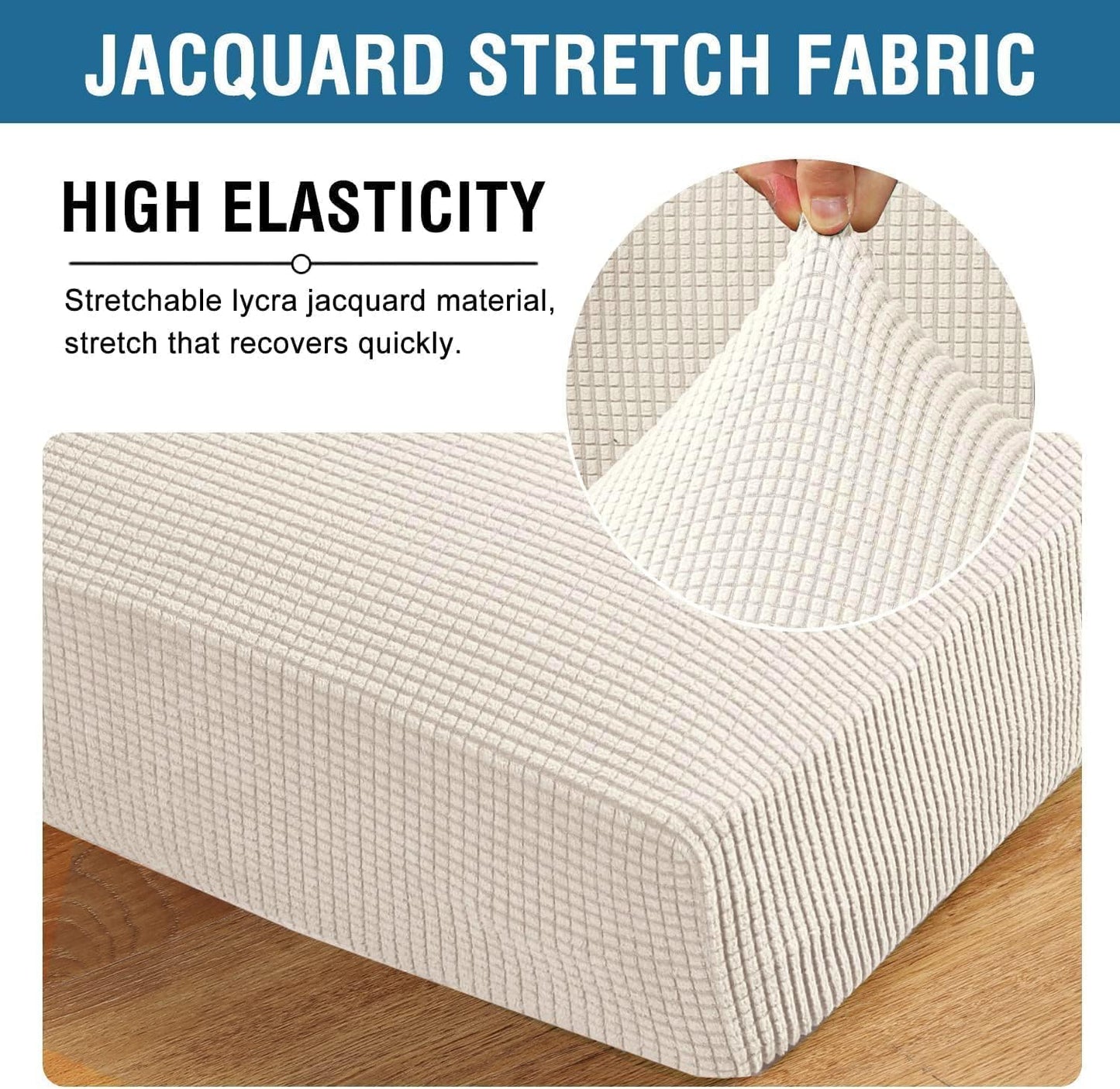 H.VERSAILTEX Super Stretch Individual Seat Cushion Covers Sofa Covers Couch Cushion Covers Slipcover Sets Thick Jacquard Textured Twill Fabric (1 Piece Chair Cushion Cover, Ivory)