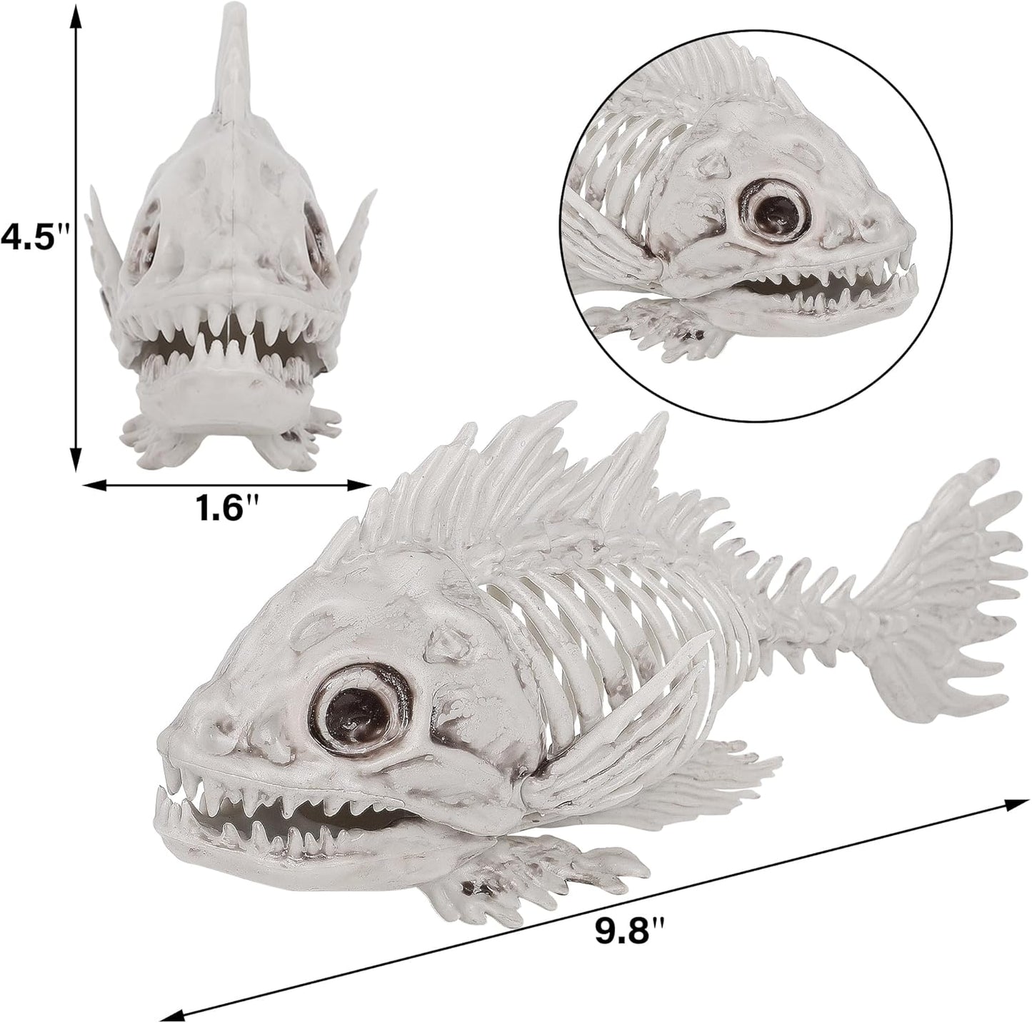 DR.DUDU 3 Pack Skeleton Fish Halloween Decor, Animals Skeleton Decorations Plastic Skull Fish Bones Figure Decor for Outdoor Indoor Bedroom Tank Party Props