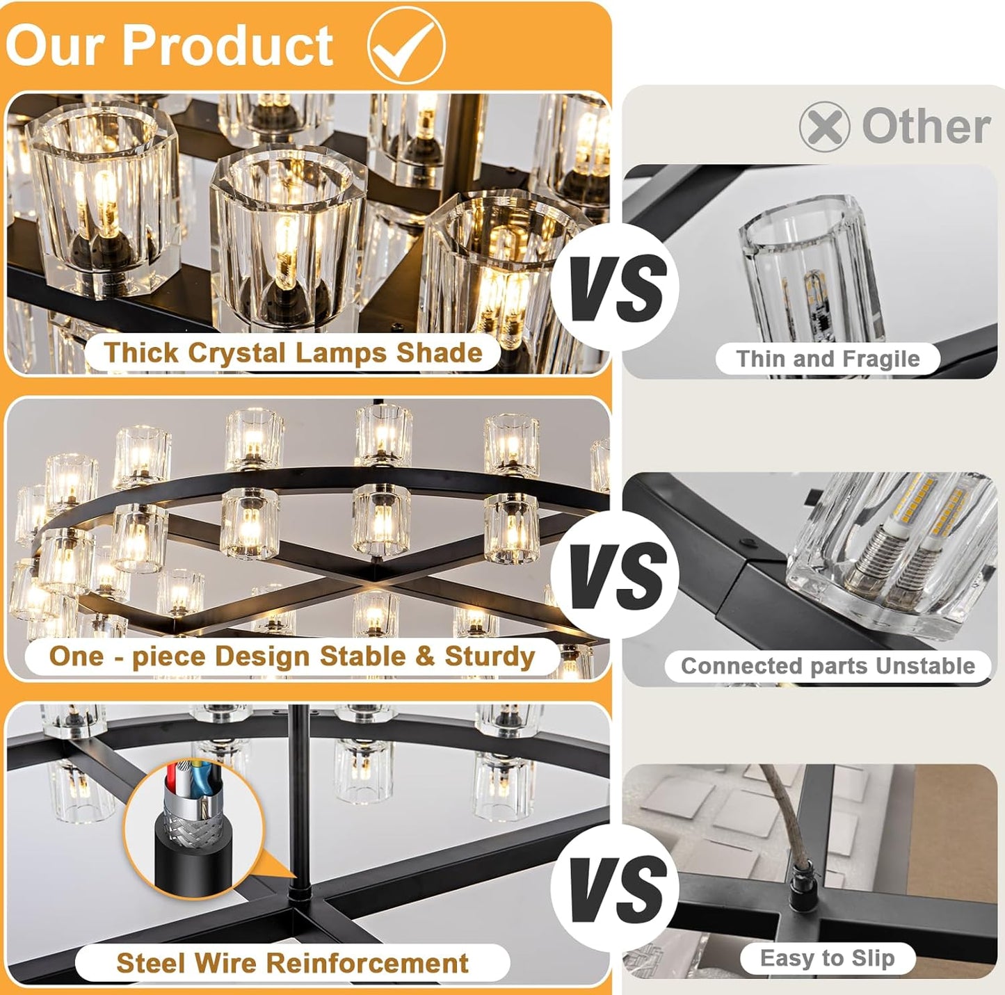 Modern 48 in Black Round Chandelier Light Fixture, Crystal Chandeliers for Dining Room, Living Room, Wagon Wheel Chandelier Over Table Chandeliers for Bedroom,Foyer,Includes 48xG4 Bulbs