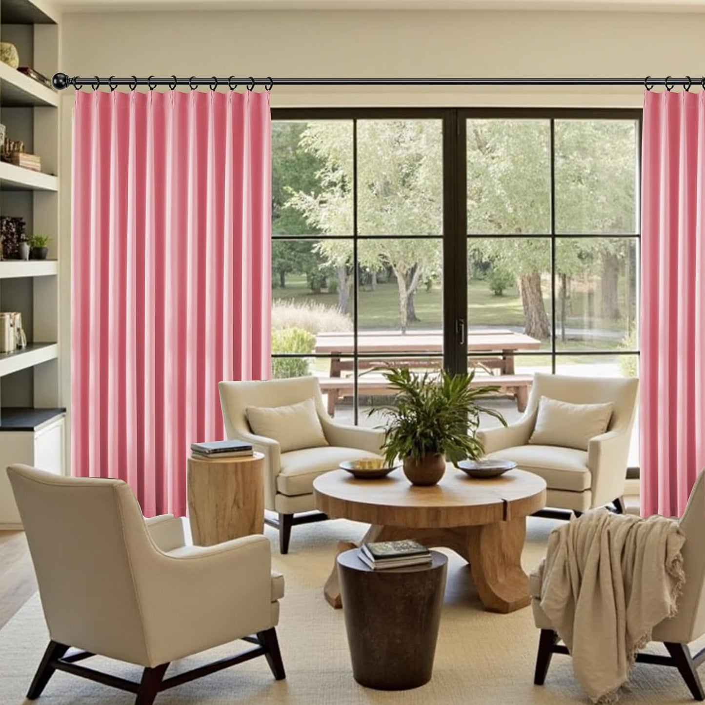 KangBang Pink Long Curtains 120 Inches Long, Pinch Pleat Blackout Curtains for Living Room Soundproof Sliding Door Aesthetic Window Panels for Traverse Rod with Hooks,2 PCs,40Wx120L