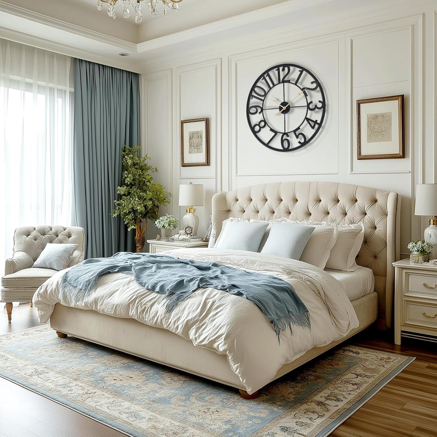 Tatub 24 Inch Large Wall Clock for Living Room Decor, Arabic Numeral Modern Round Decorative Metal Large Wall Clock for Bedroom and Kitchen, Silent, Non Ticking, Battery Operated