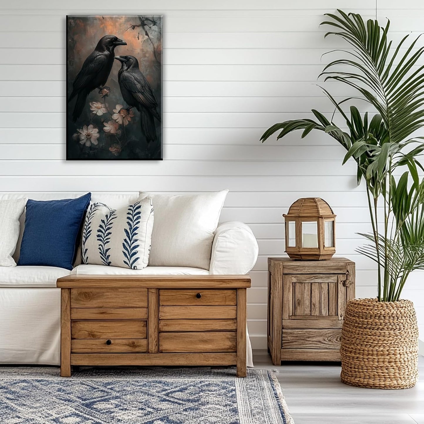 OAAPITI Birds Canvas Wall Art Black Couple Crow Picture Print Vintage Gothic Raven Artwork for Living Room Halloween Home Wall Decor(Artwork-7,28"x42")