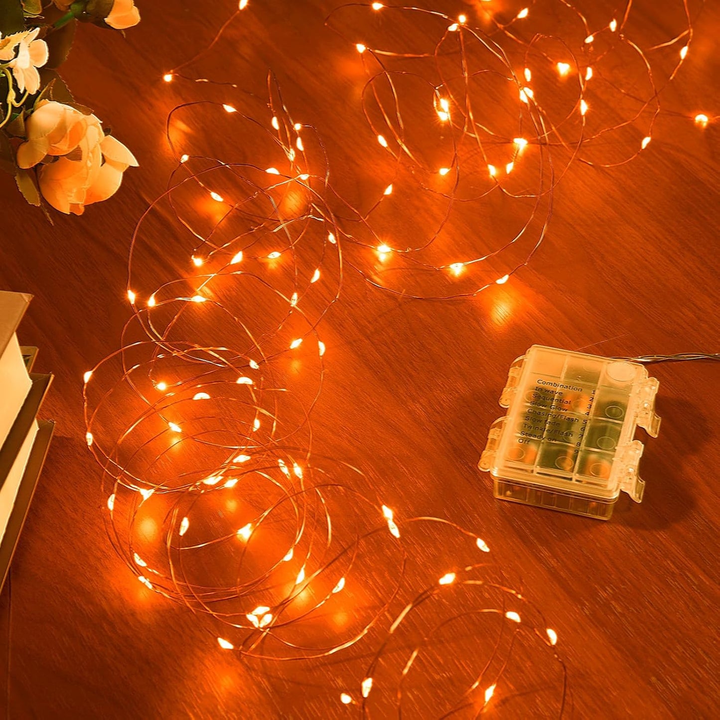 2 Pack 32.8 Ft. Battery Operated Outdoor String Lights with Remote & Timer, LED Orange Fairy Lights, Waterproof Twinkle Lights for Bedroom, Dorm, Mason Jar, Wedding, Party, Christmas