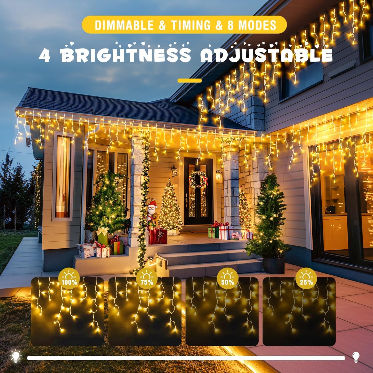 JMEXSUSS 38.8FT Icicle Lights for Outside, 400 LED Icicle Christmas Light Outdoor Indoor Plug in, Warm White String Lights for Christmas House Patio Party Fireplace Holiday Decorations